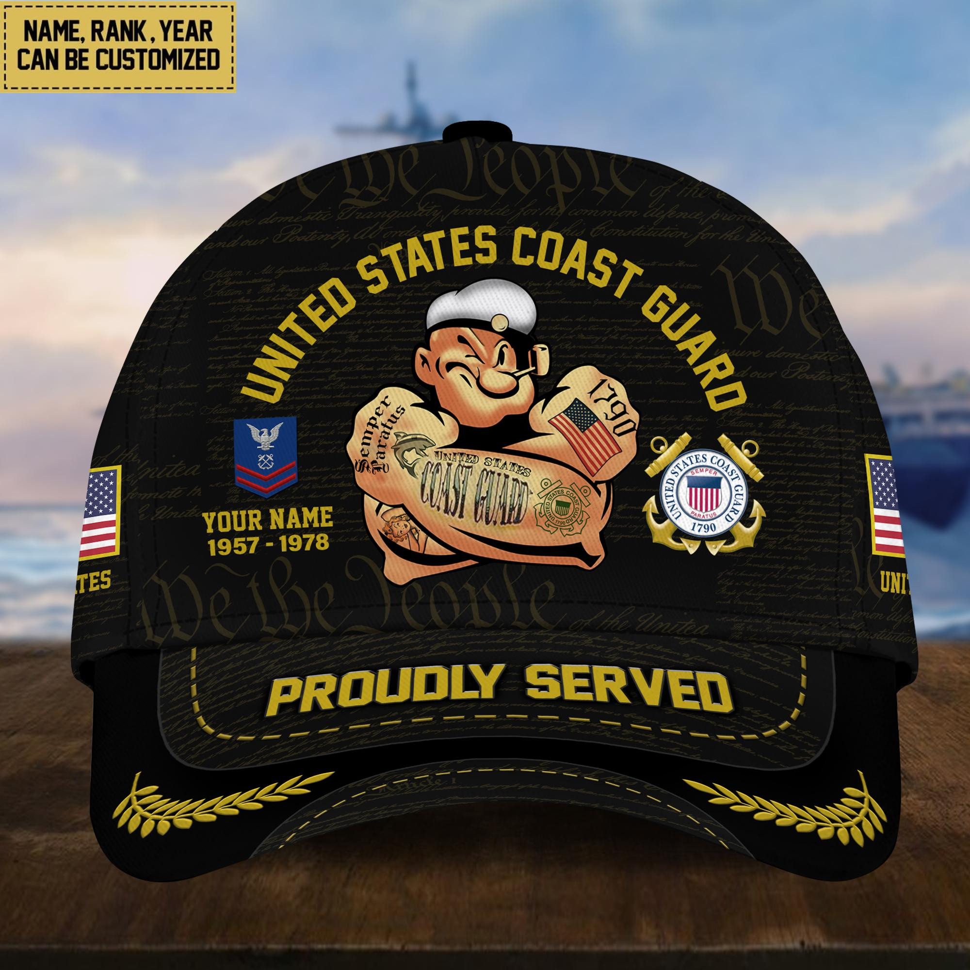 Premium Custom Name, Rank, Year USCG Veteran Cap, Gifts for Coast Guard Veteran, Gifts for Dad, for Husband VPVC003505