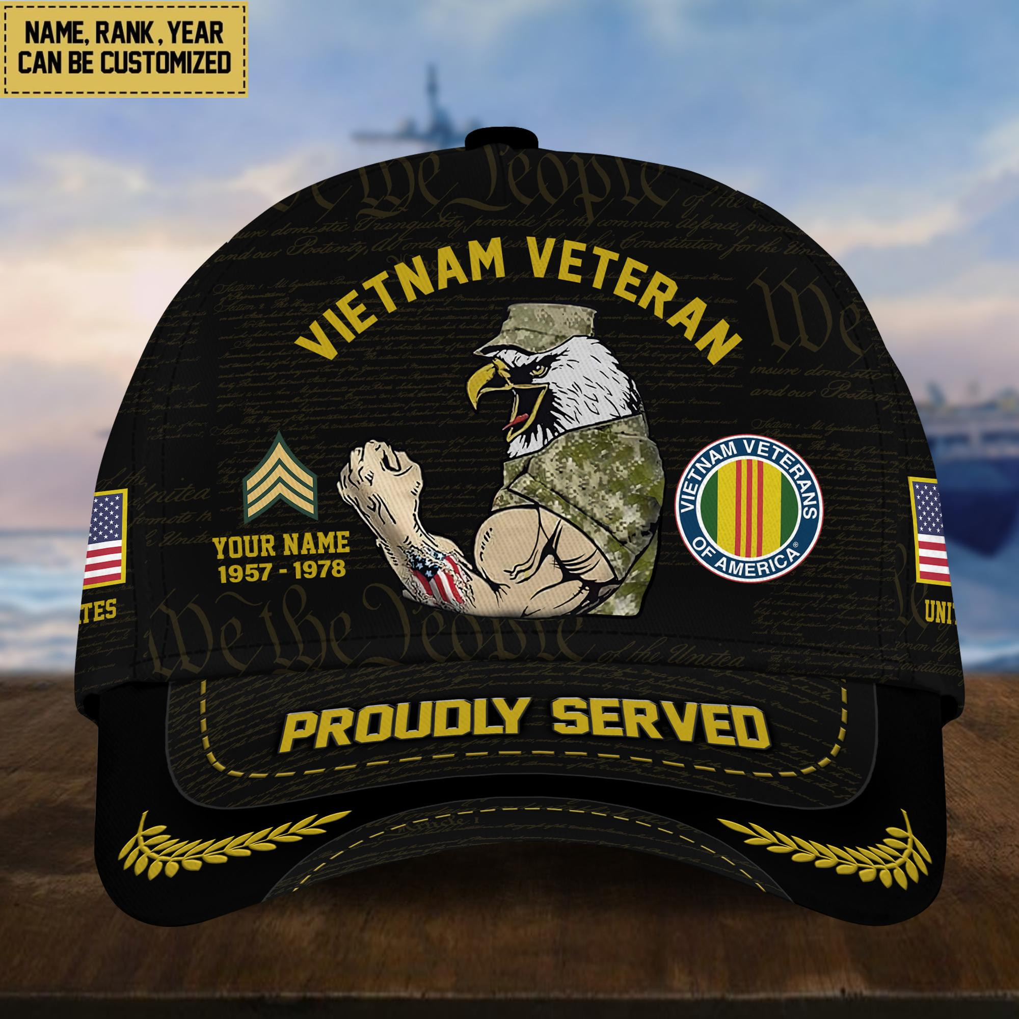 Premium Custom Name, Rank, Year Vietnam Veteran Cap, Gifts for Vietnam Veteran, Gifts for Dad, for Husband VPVC003506