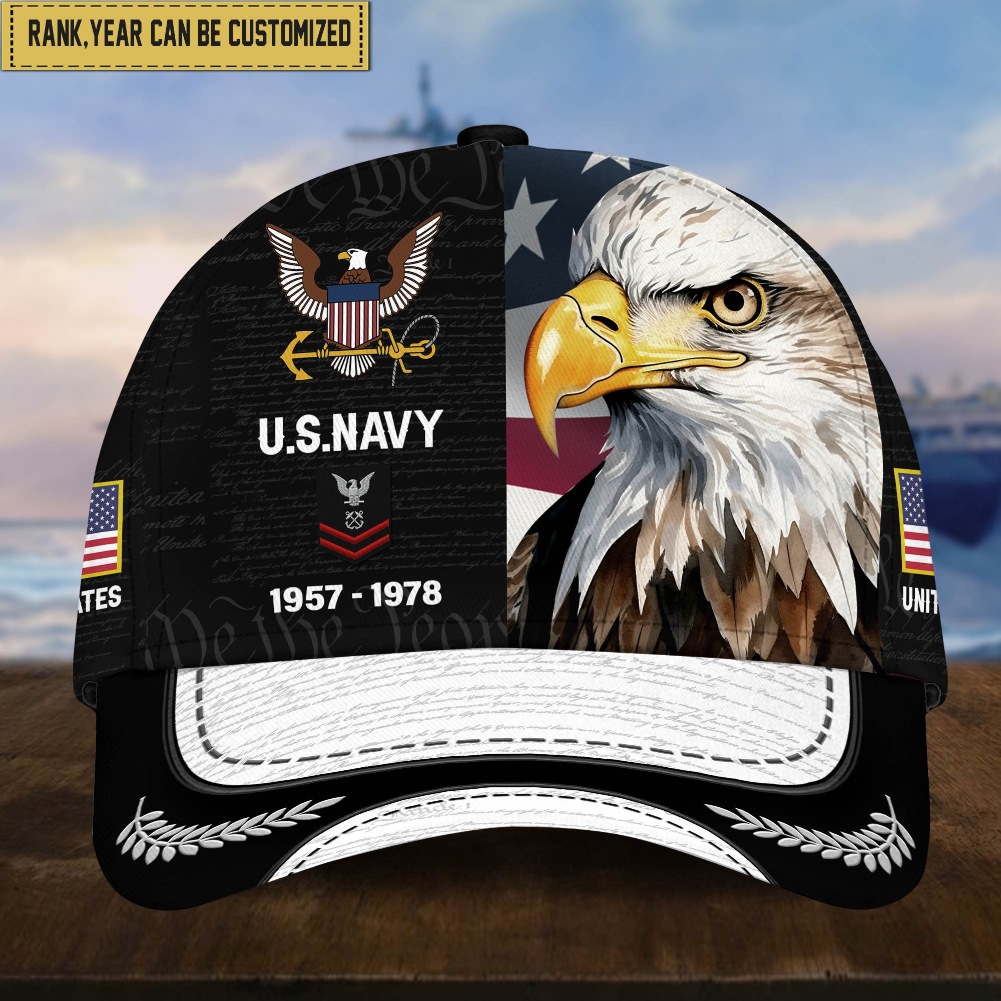 Premium Custom Rank, Year US Navy Veteran Cap, Gifts for Navy Veteran VPVC003602