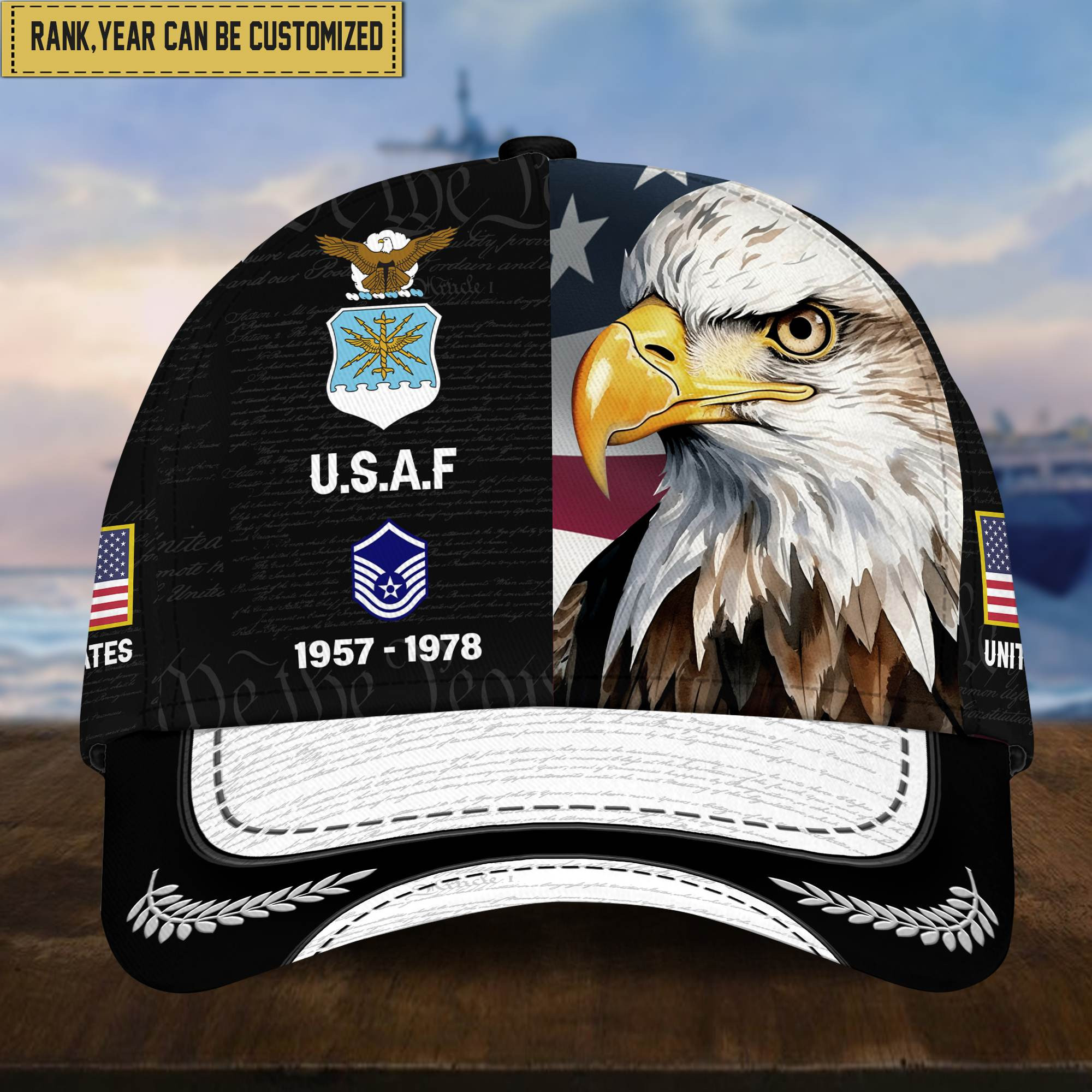 Premium Custom Rank, Year USAF Veteran Cap, Gifts for Air Force Veteran VPVC003604