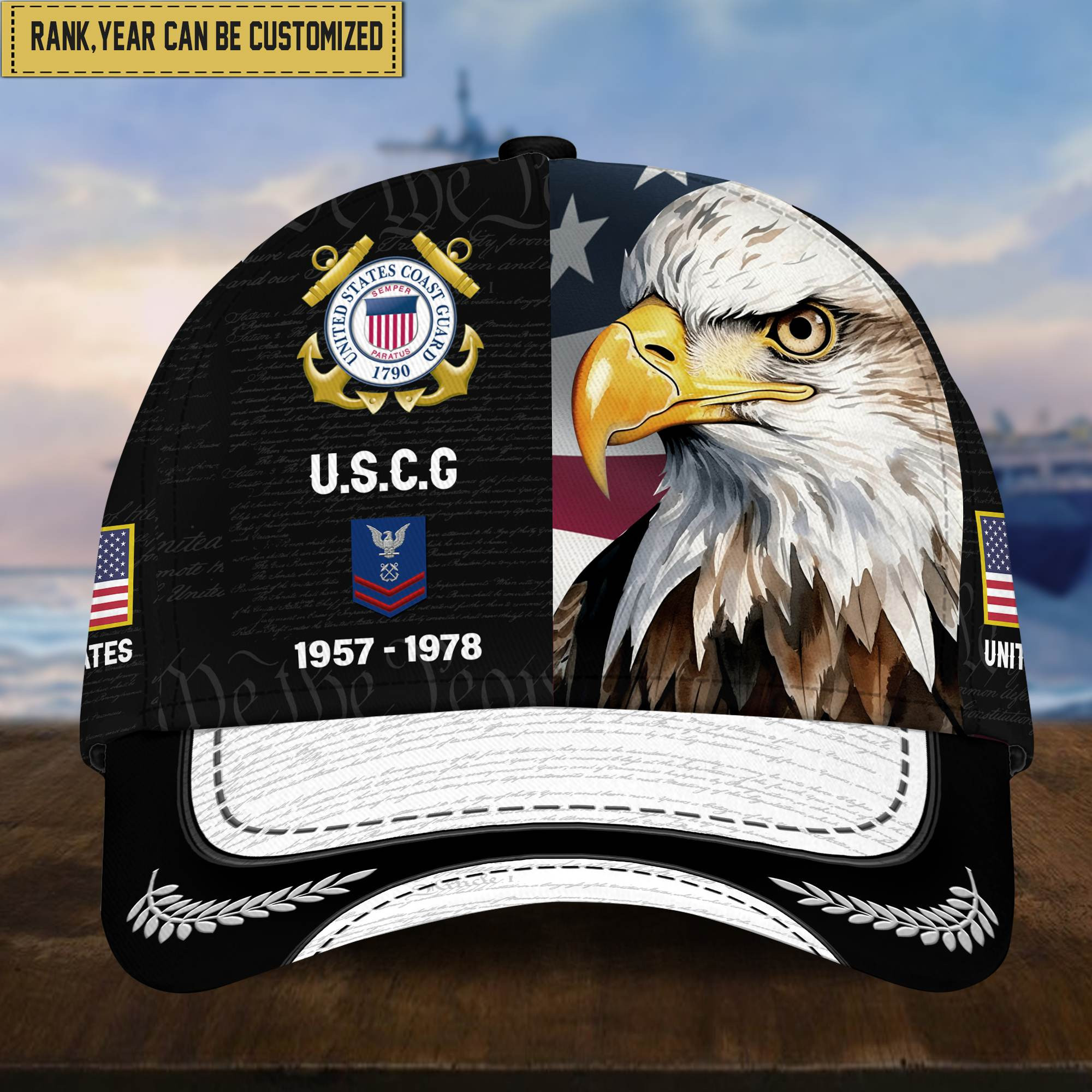 Premium Custom Rank, Year USCG Veteran Cap, Gifts for Coast Guard Veteran VPVC003605