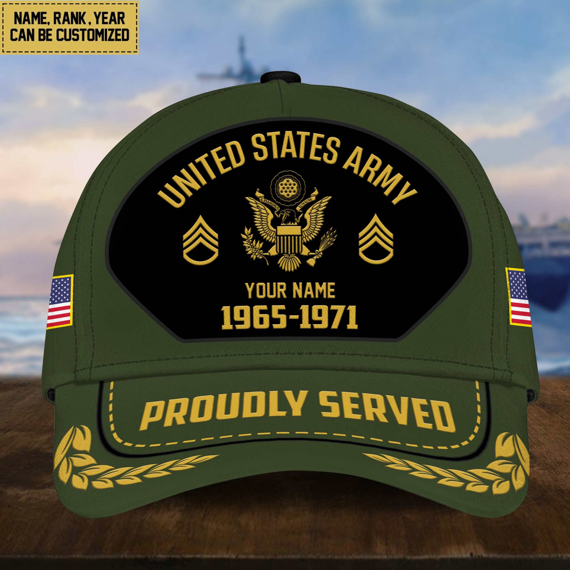 Premium US Army Veteran Cap, Custom Name Rank, Year, Gifts for Army Veteran VPVC003701