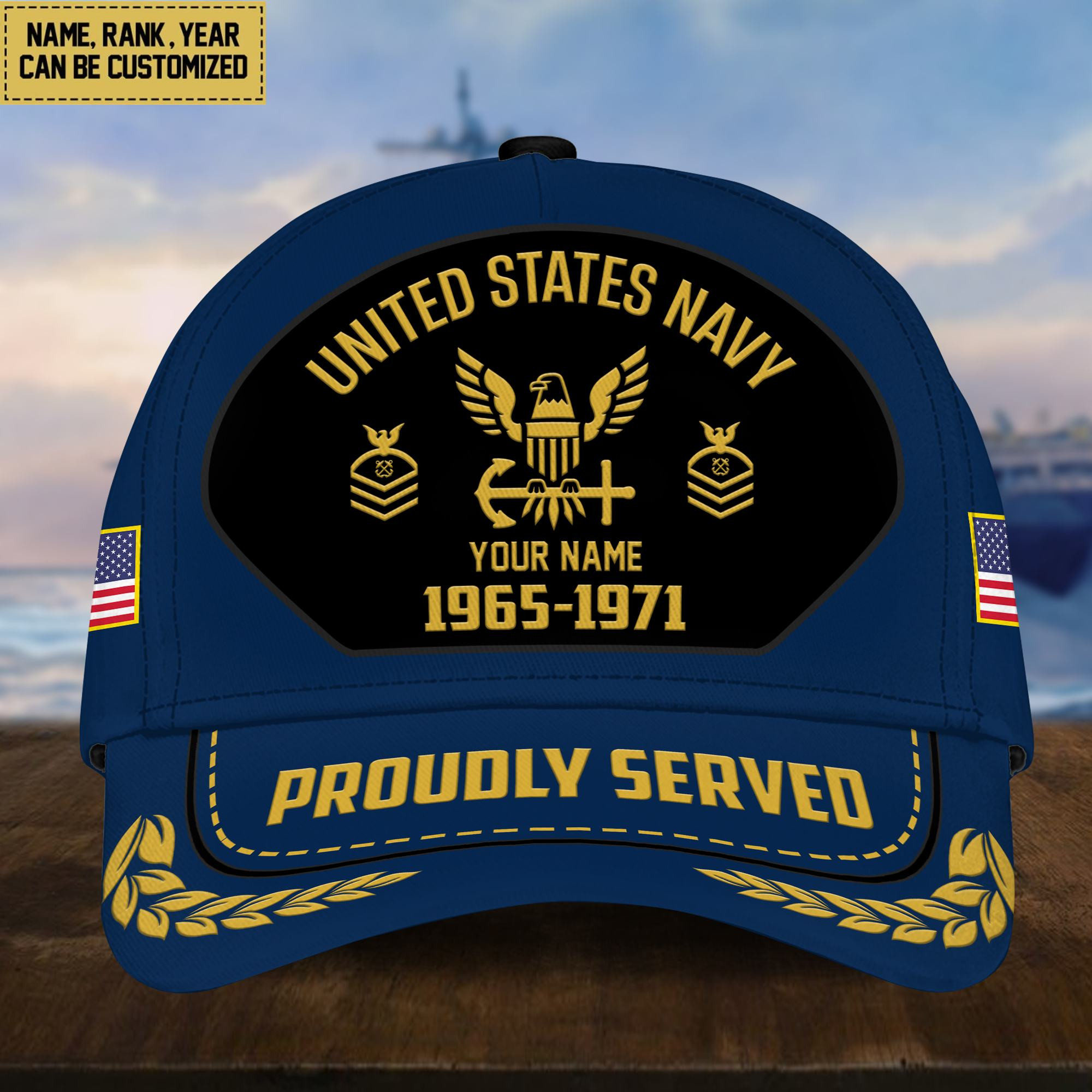 Premium US Navy Veteran Cap, Custom Name Rank, Year, Gifts for Navy Veteran VPVC003702
