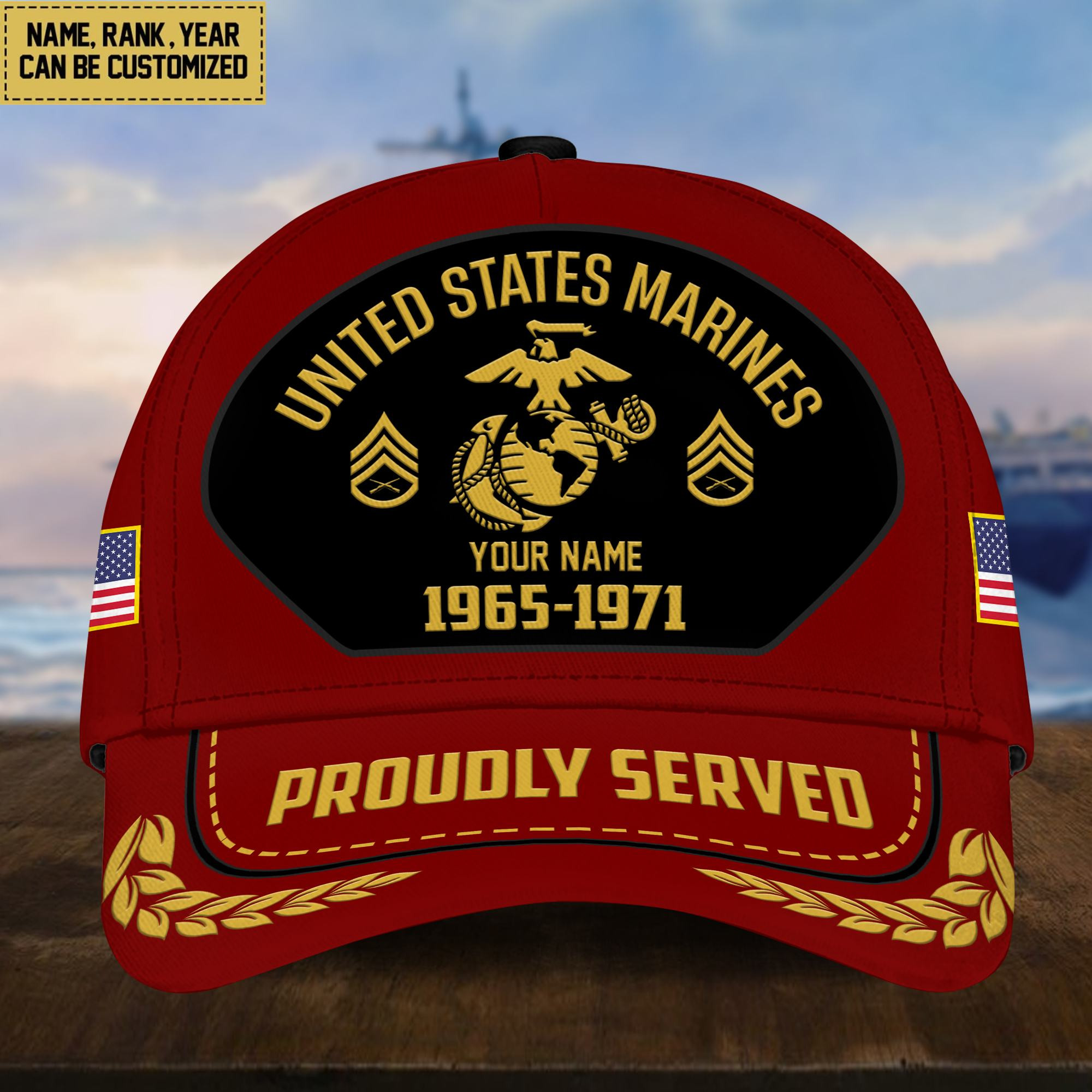 Premium USMC Veteran Cap, Custom Name Rank, Year, Gifts for Marine Veteran VPVC003703