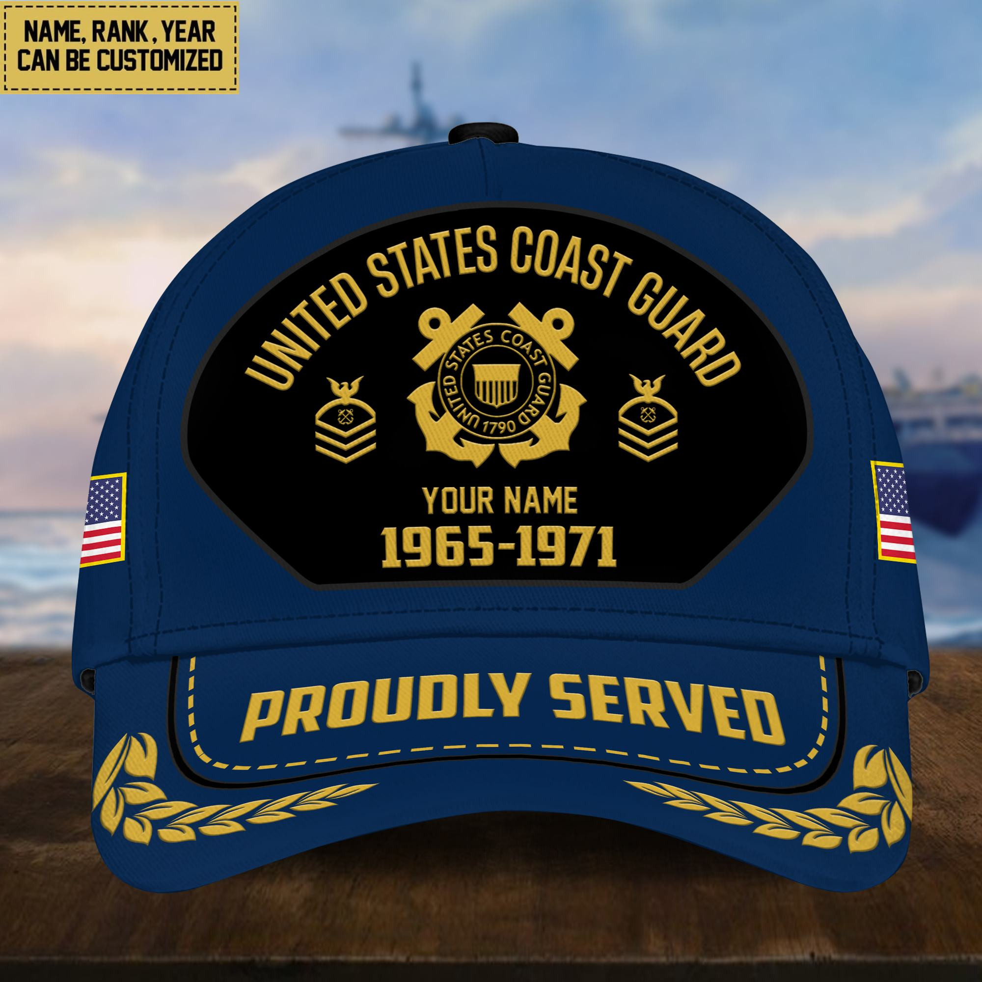 Premium USCG Veteran Cap, Custom Name Rank, Year, Gifts for Coast Guard Veteran VPVC003705