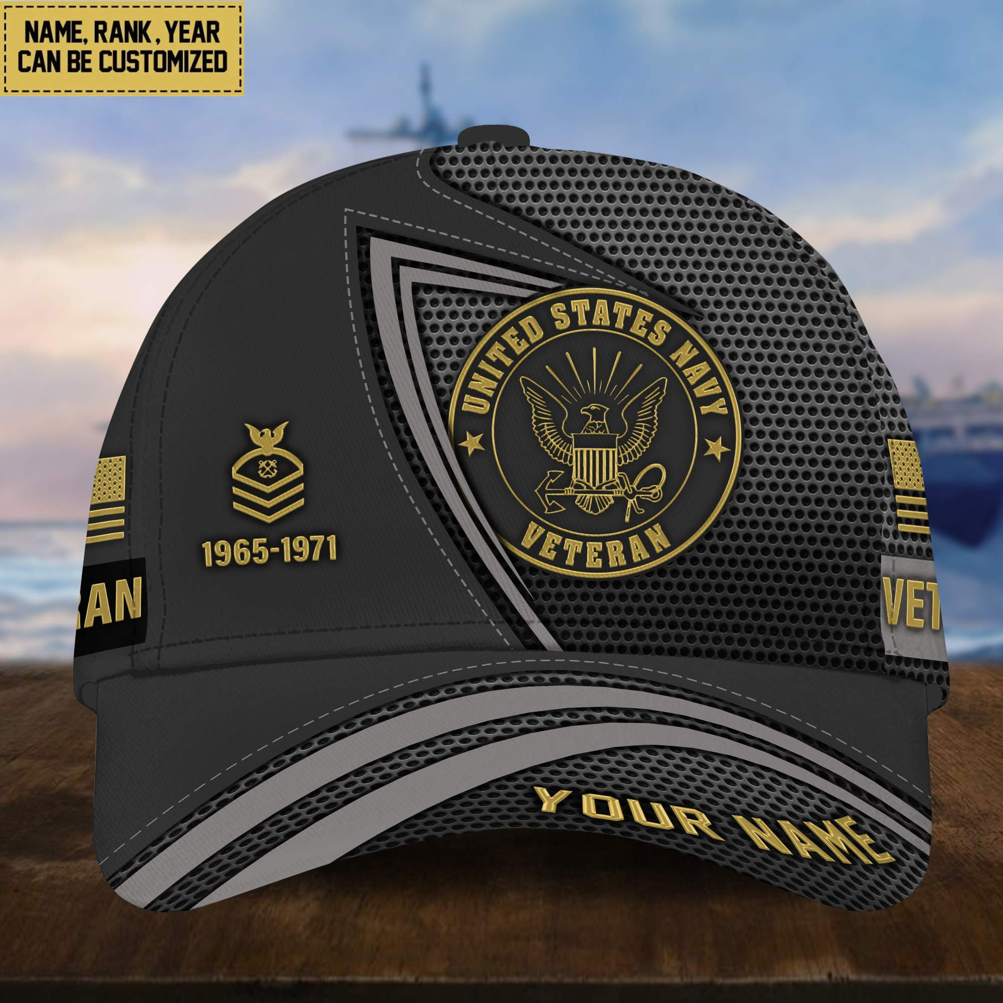 Premium US Navy Veteran Cap, Custom Name Rank, Year, Gifts for US Navy Veteran VPVC003802