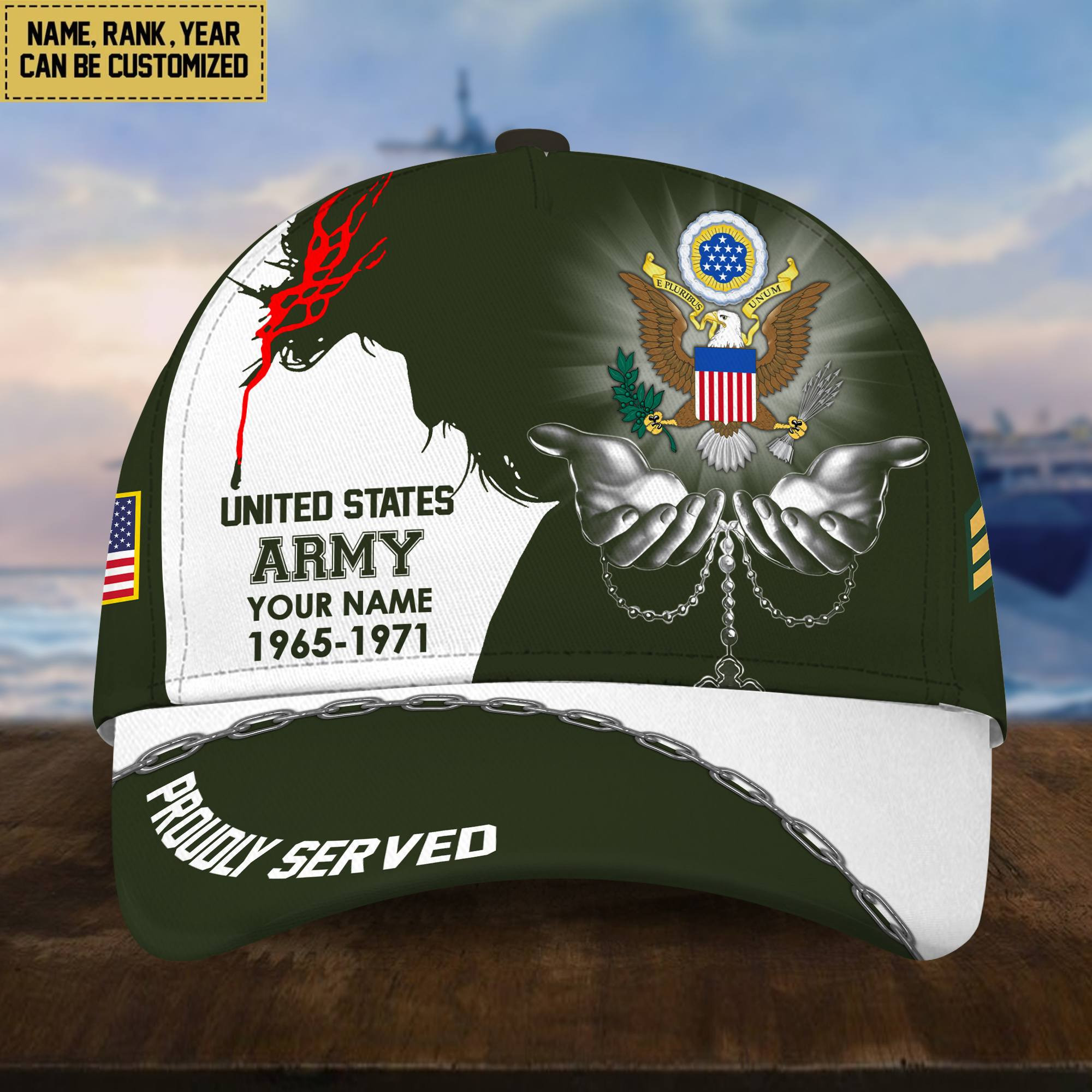 US Army Veteran Cap, Custom Name Rank, Year, Gifts for Army Veteran VPVC004001