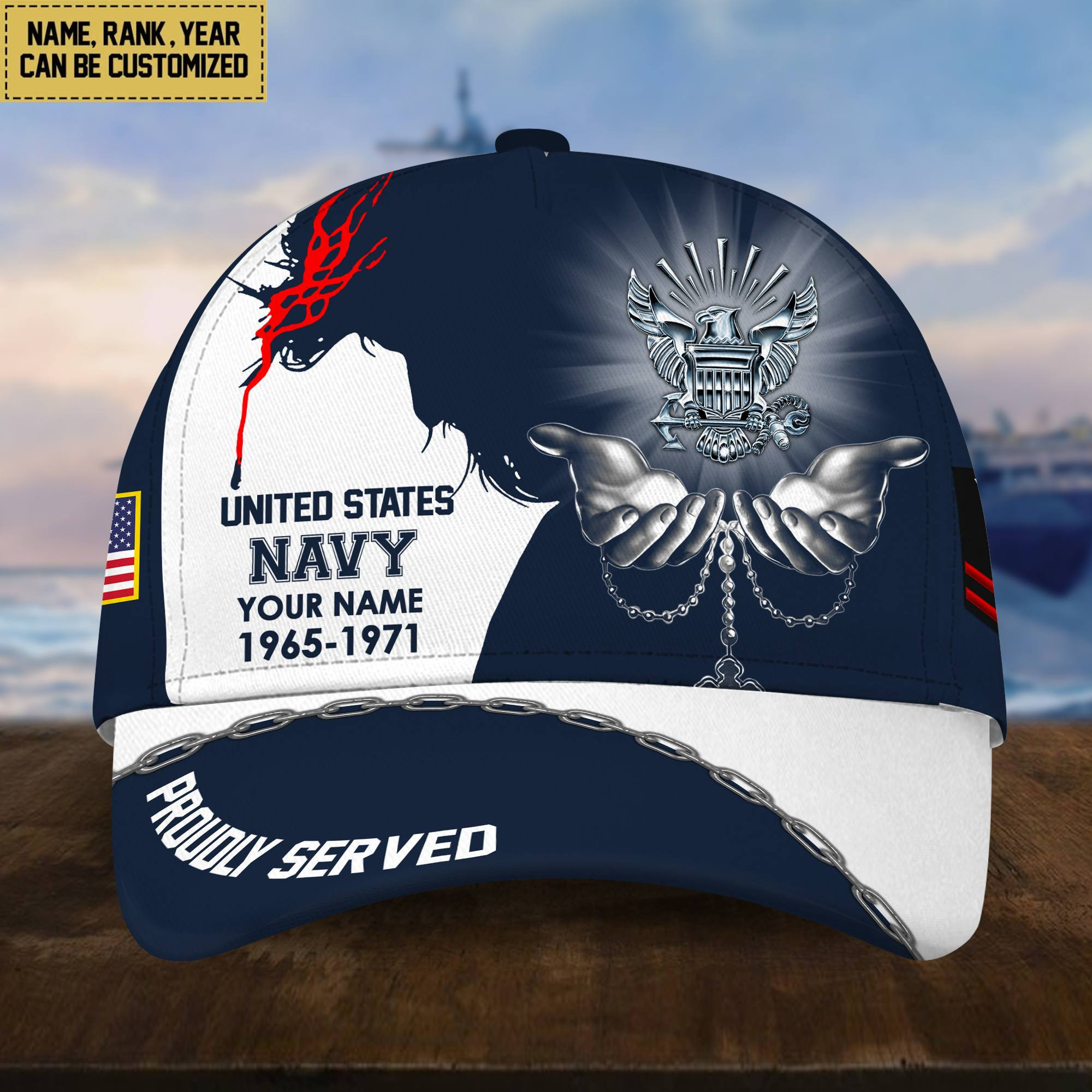 US Navy Veteran Cap, Custom Name Rank, Year, Gifts for Navy Veteran VPVC004002