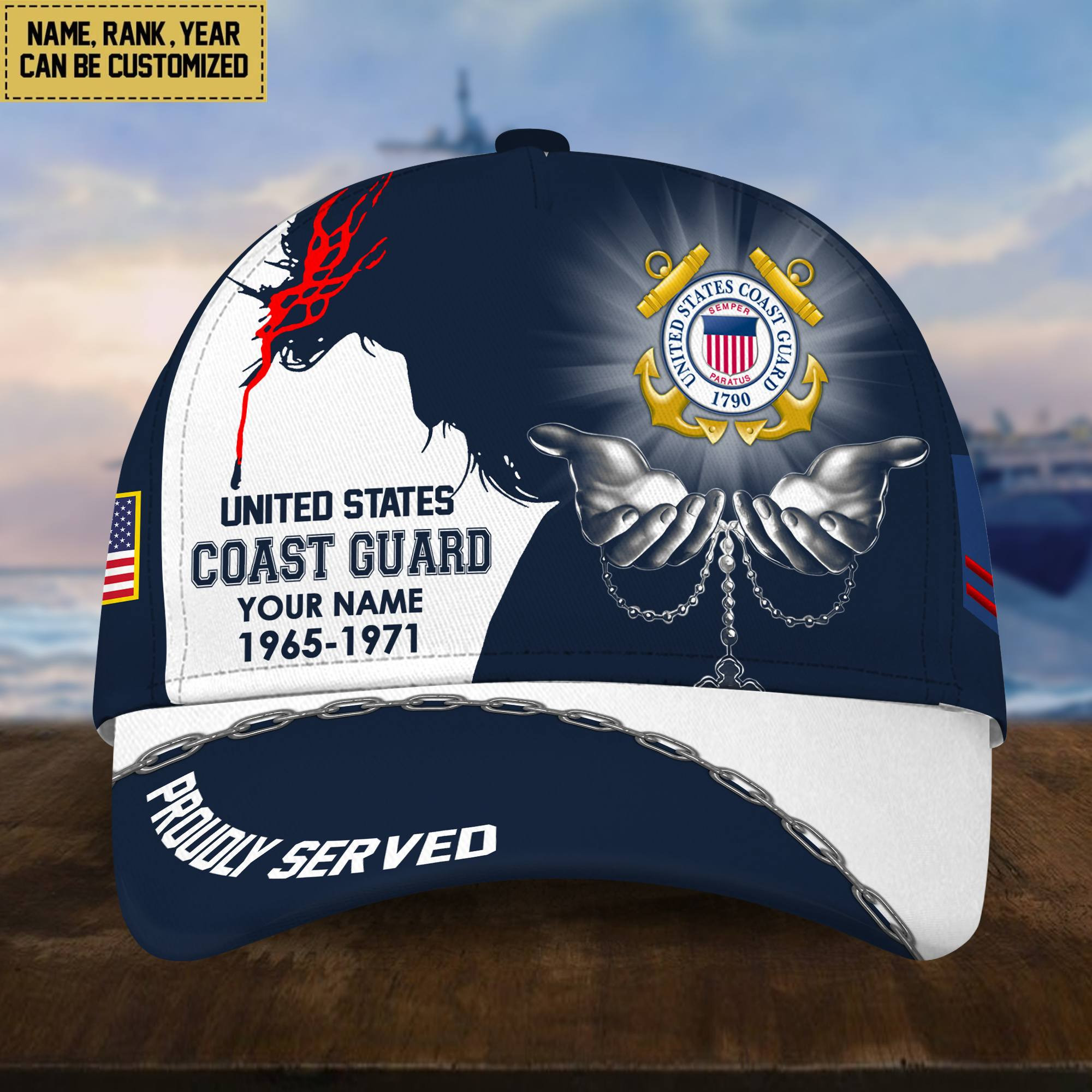 USCG Veteran Cap, Custom Name Rank, Year, Gifts for Coast Guard Veteran VPVC004005