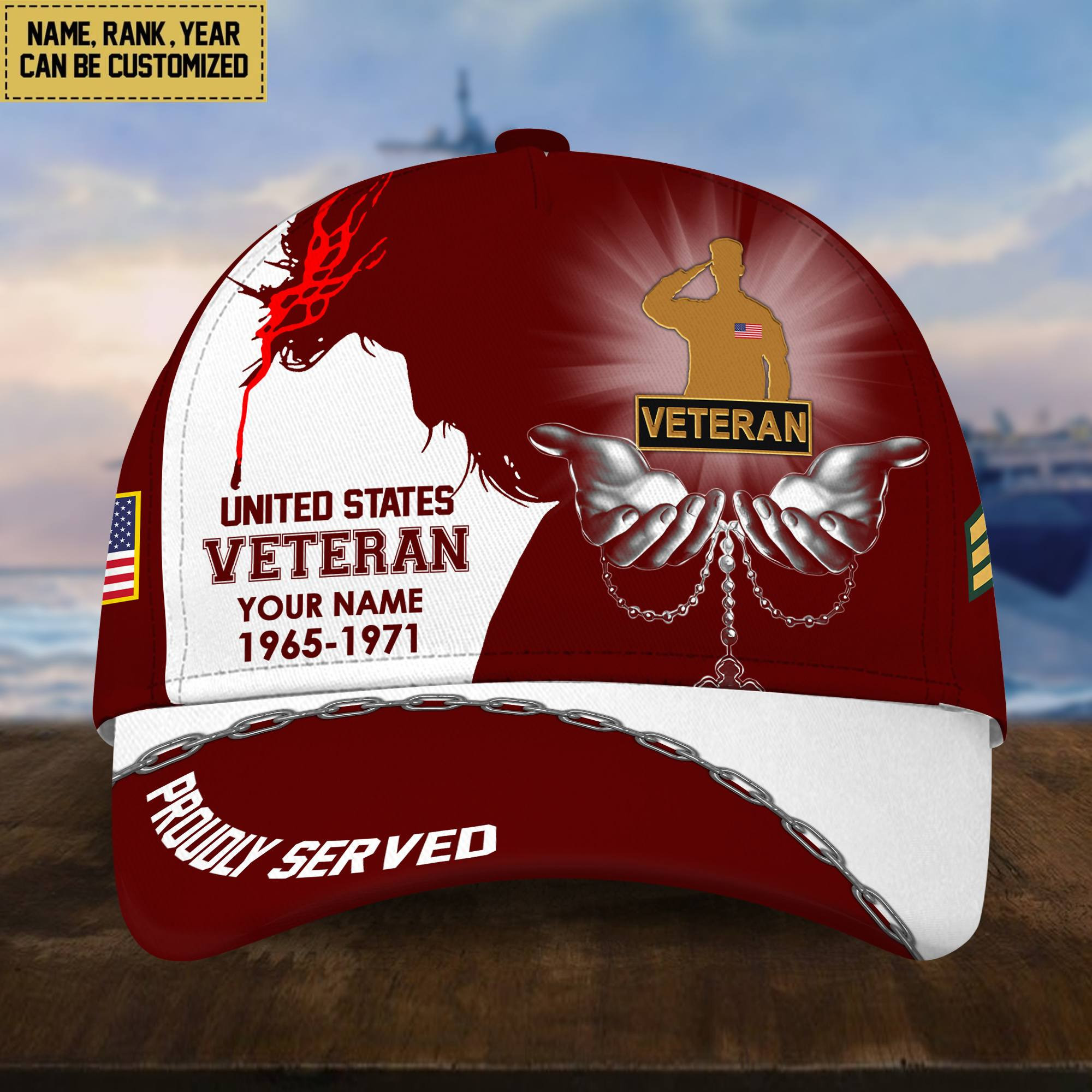 US Veteran Cap, Custom Name Rank, Year, Gifts for US Veteran VPVC004007