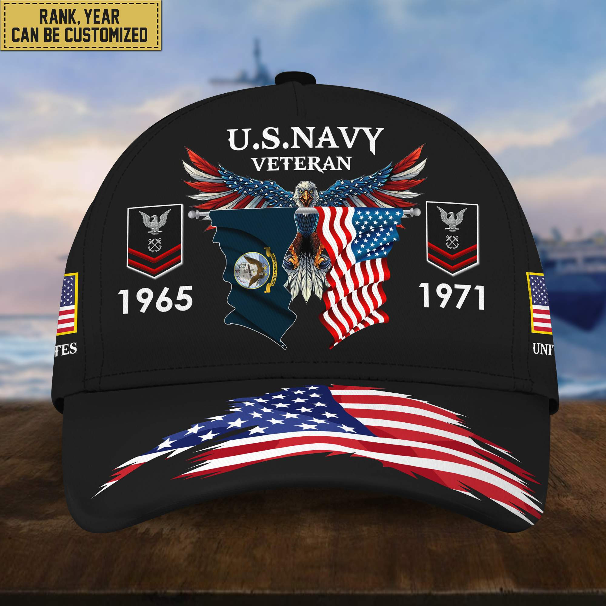 US Navy Veteran Cap, Custom Rank, Year, Gifts for Navy Veteran VPVC004602
