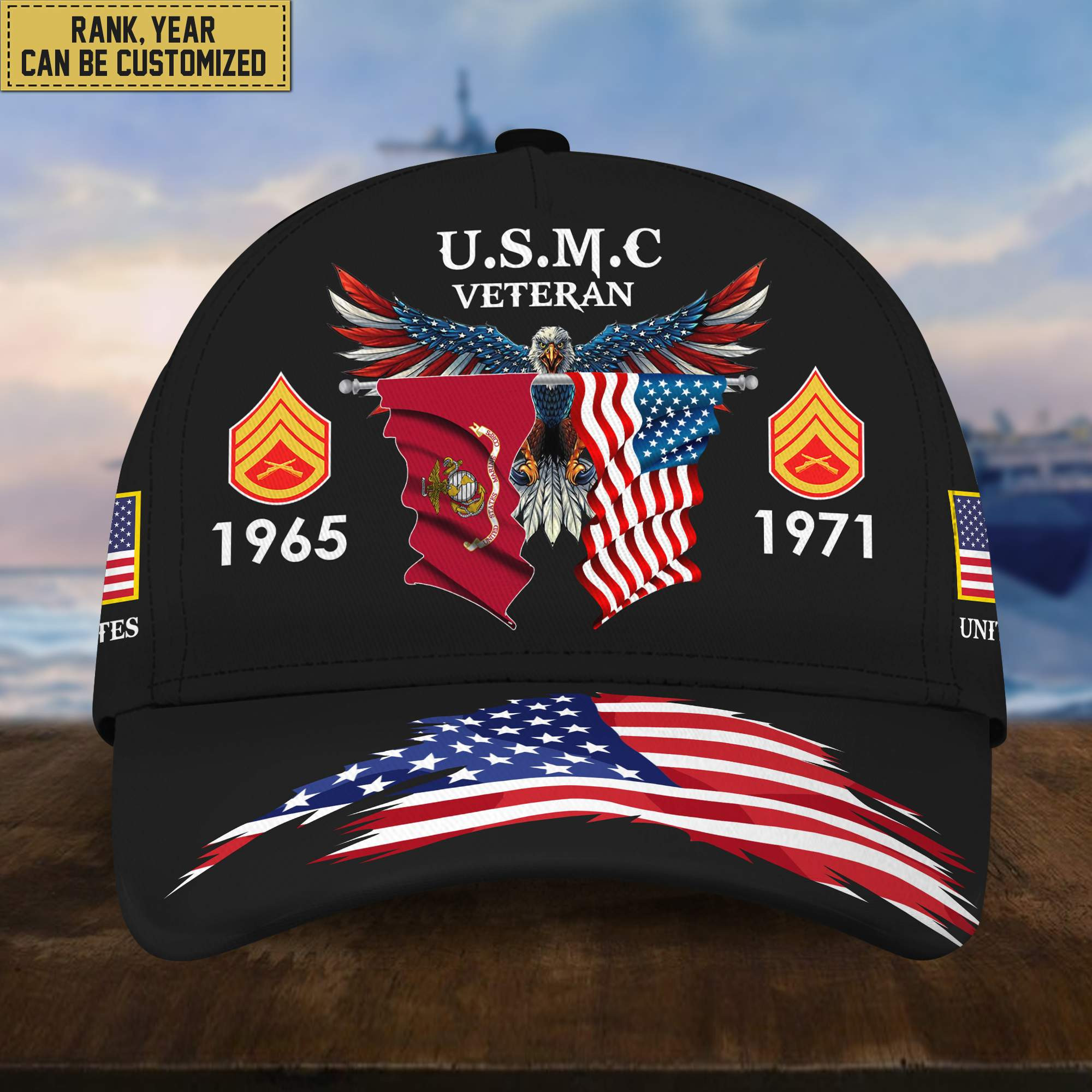 USMC Veteran Cap, Custom Rank, Year, Gifts for Marine Veteran VPVC004603