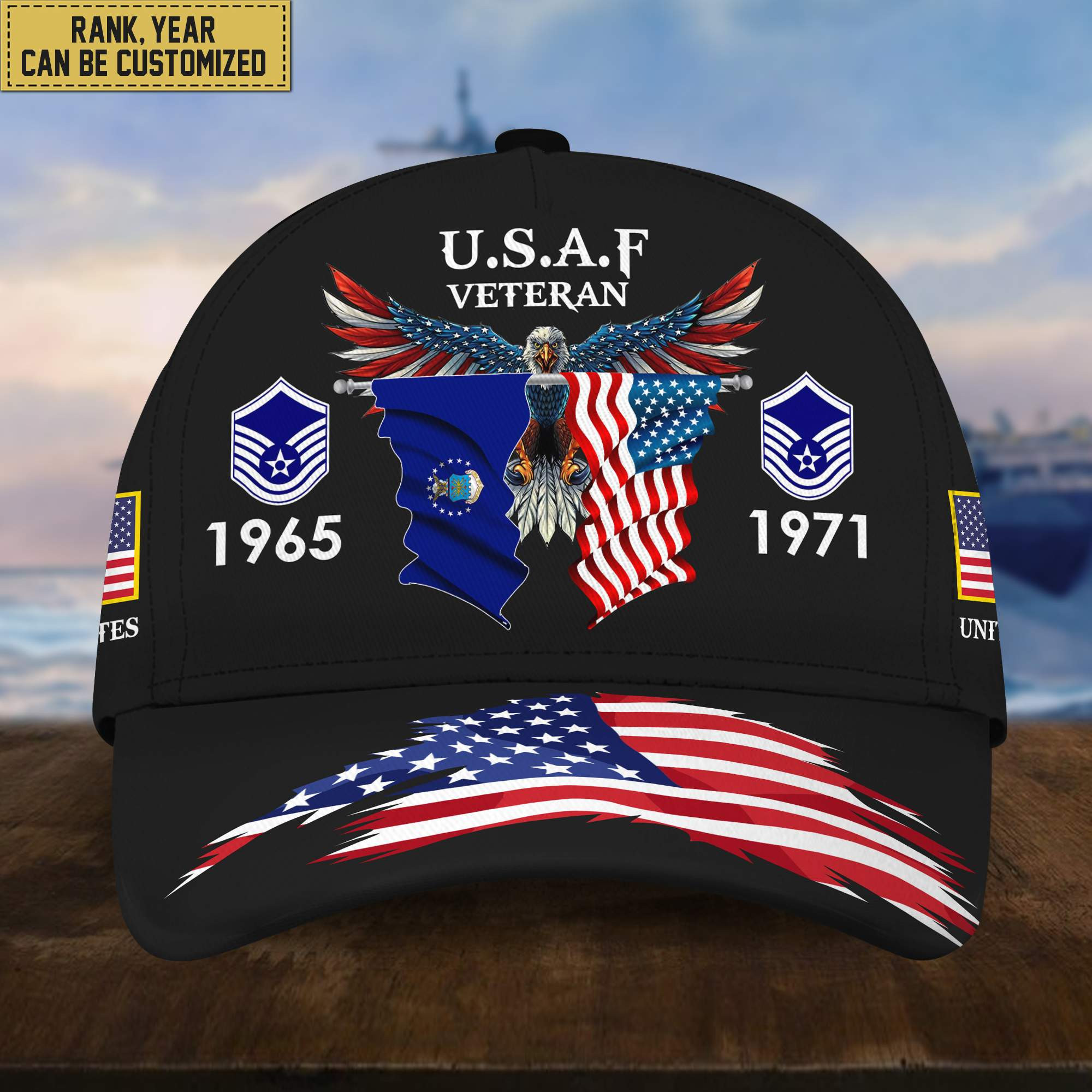 USAF Veteran Cap, Custom Rank, Year, Gifts for Air Force Veteran VPVC004604