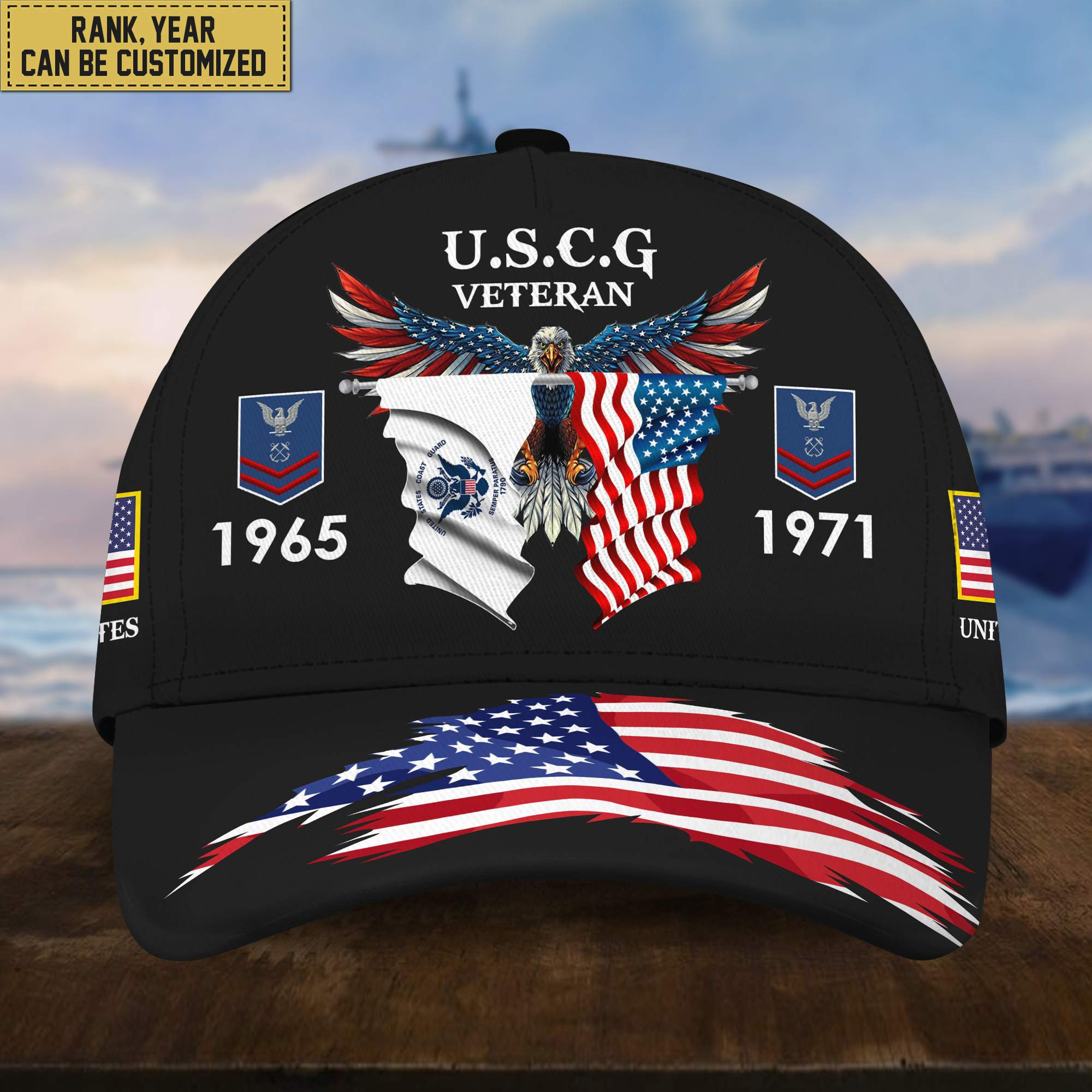 USCG Veteran Cap, Custom Rank, Year, Gifts for Coast Guard Veteran VPVC004605