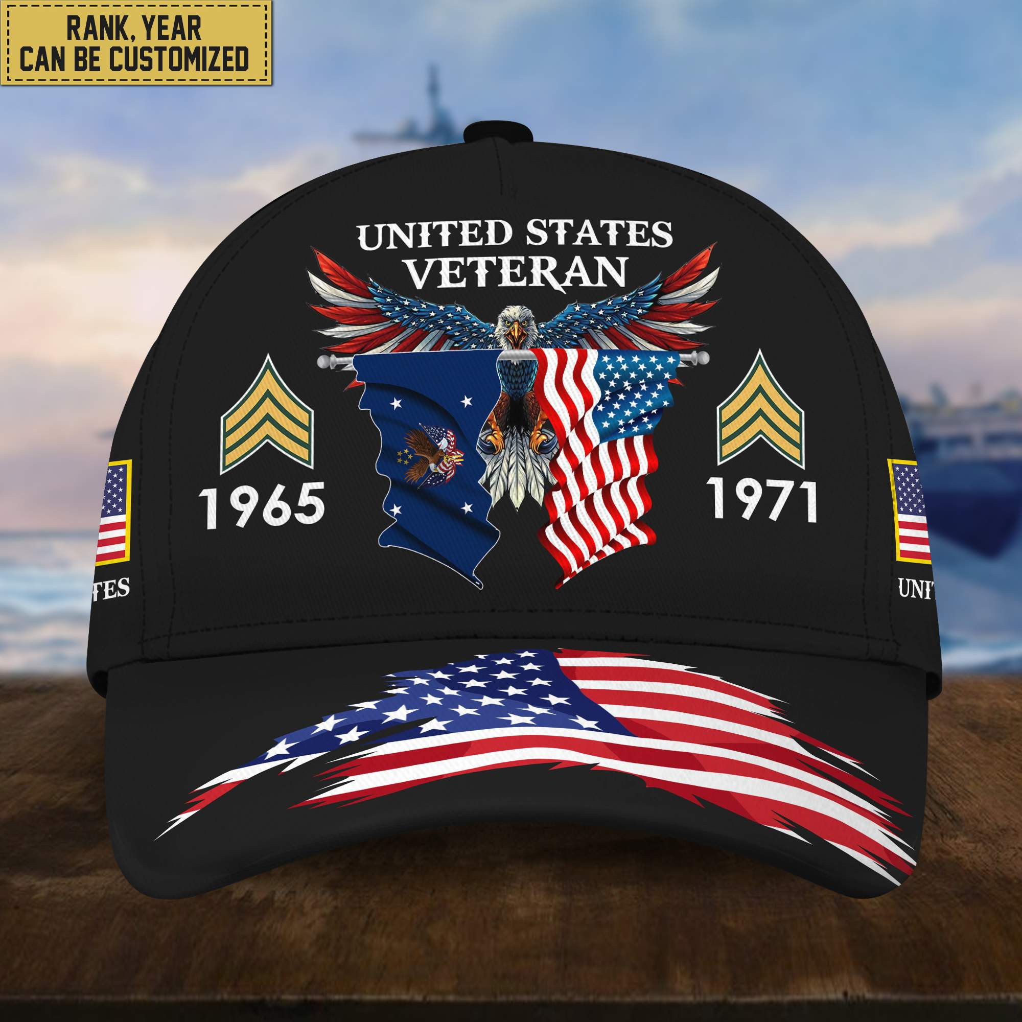 US Veteran Cap, Custom Rank, Year, Gifts for US Veteran VPVC004607