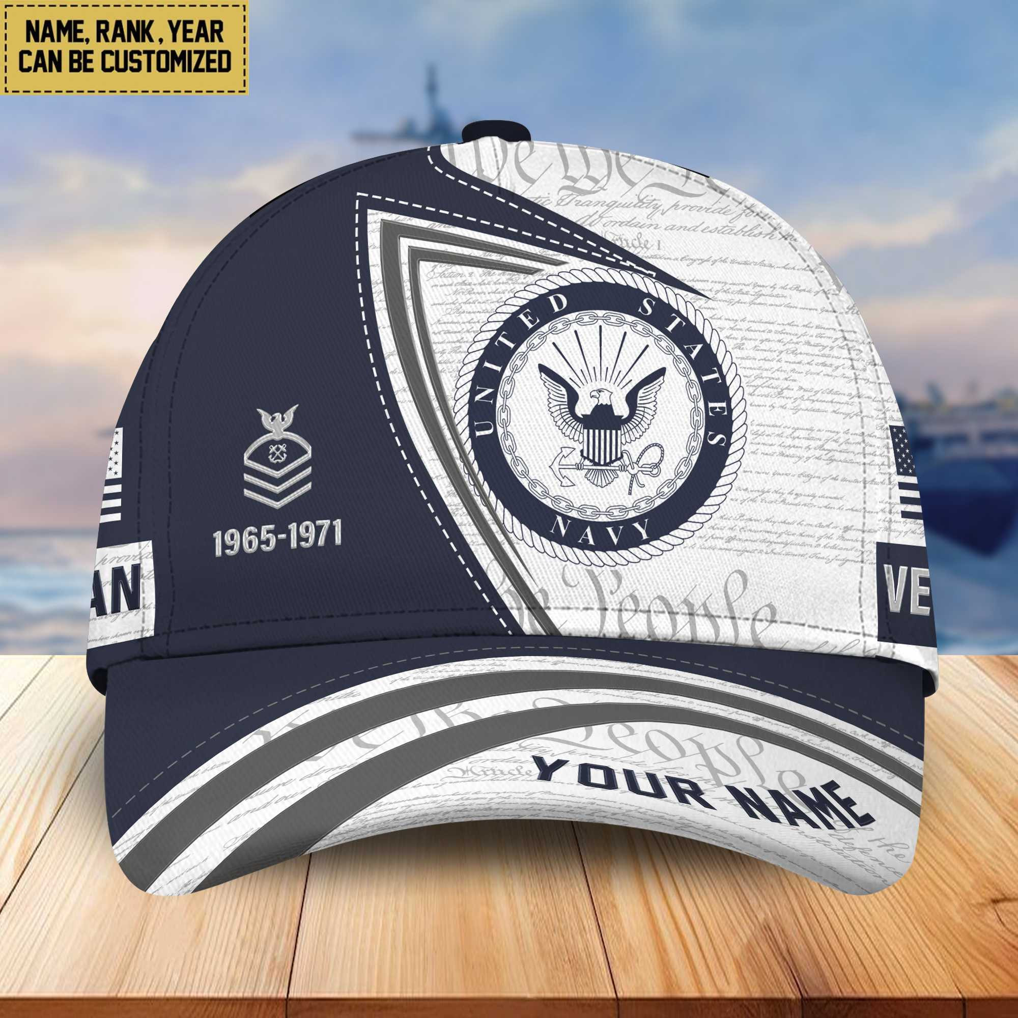 Premium US Navy Veteran Custom Cap, Gifts for Navy Veteran, Gifts for Dad, Gifts for Husband VPVC005002