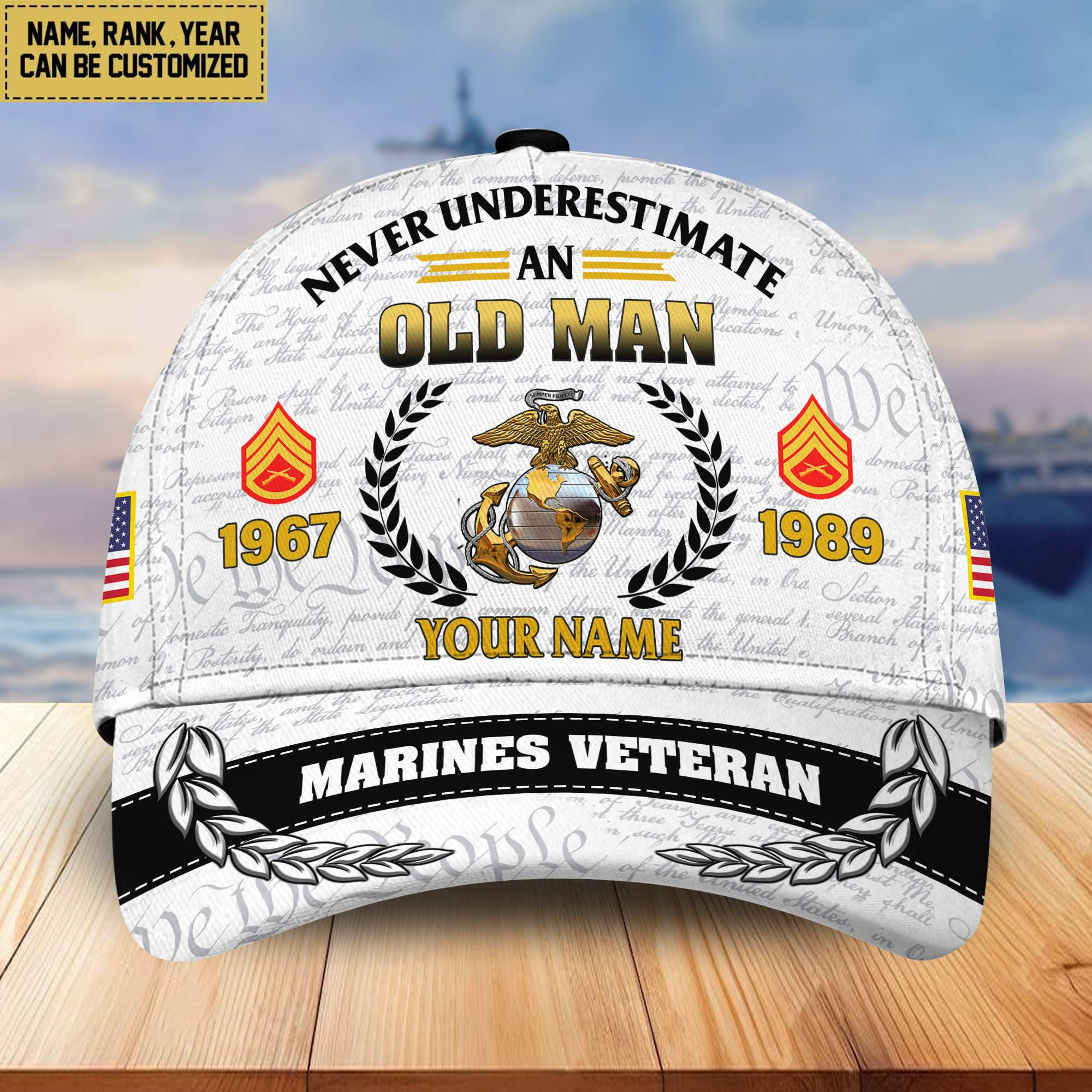 Premium USMC Veteran Custom Cap, Gifts for Marine Veteran, Gifts for Dad, Gifts for Husband VPVC005203