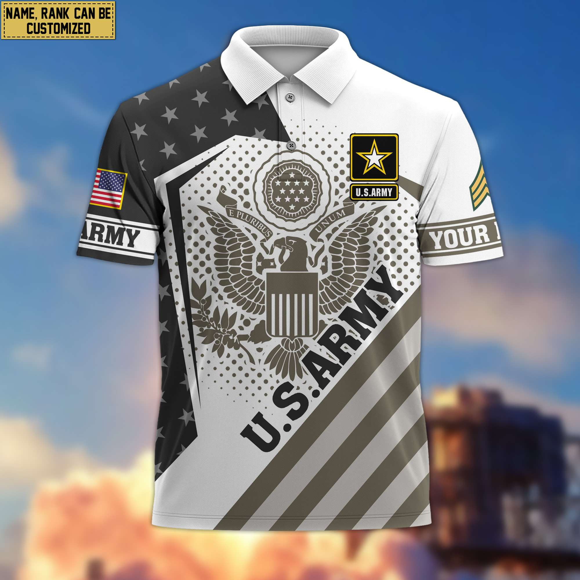 Premium US Army Polo Shirt, Custom Name, Rank Gift For Army Veteran VPVC204401