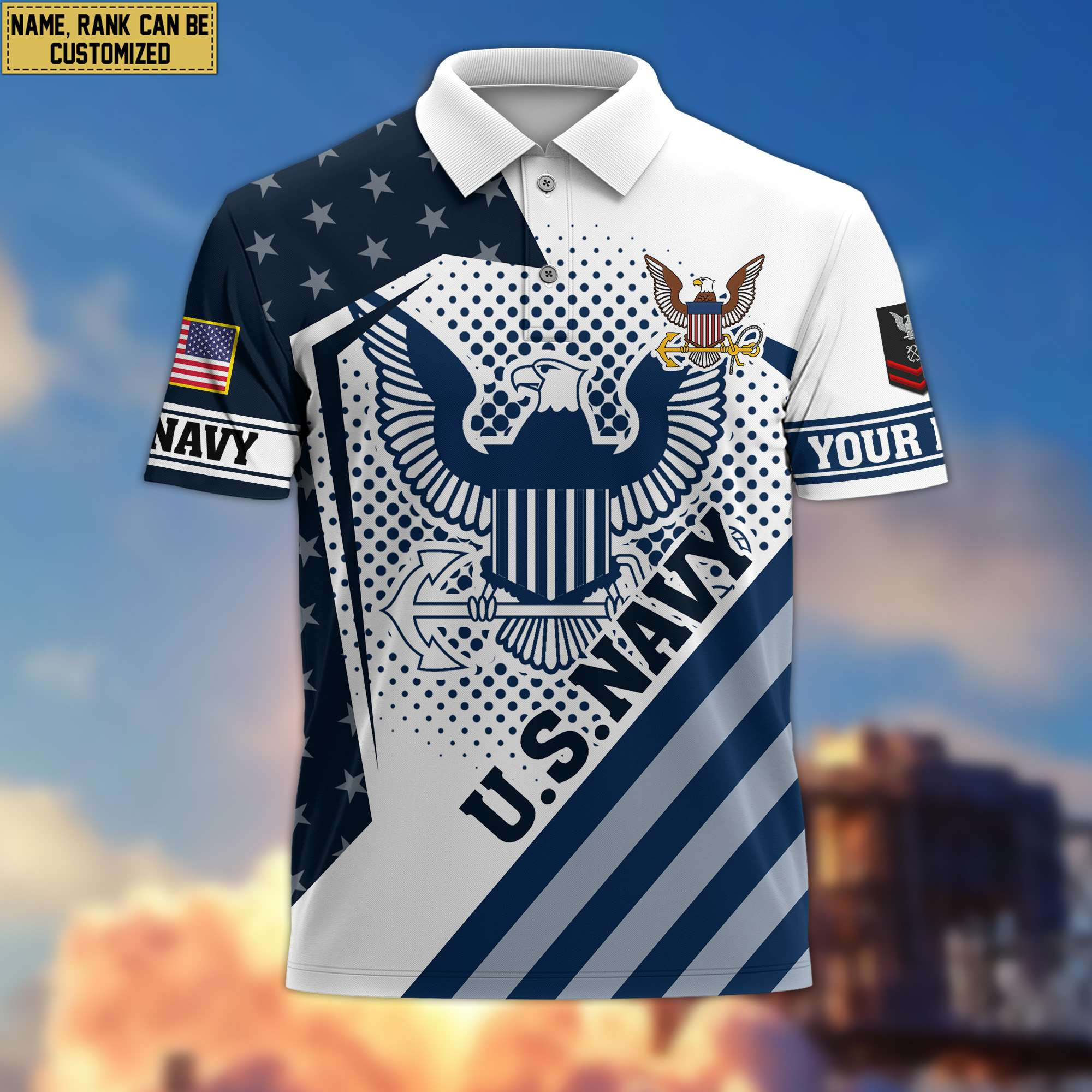 Premium US Navy Polo Shirt, Custom Name, Rank Gift For Navy Veteran VPVC204402