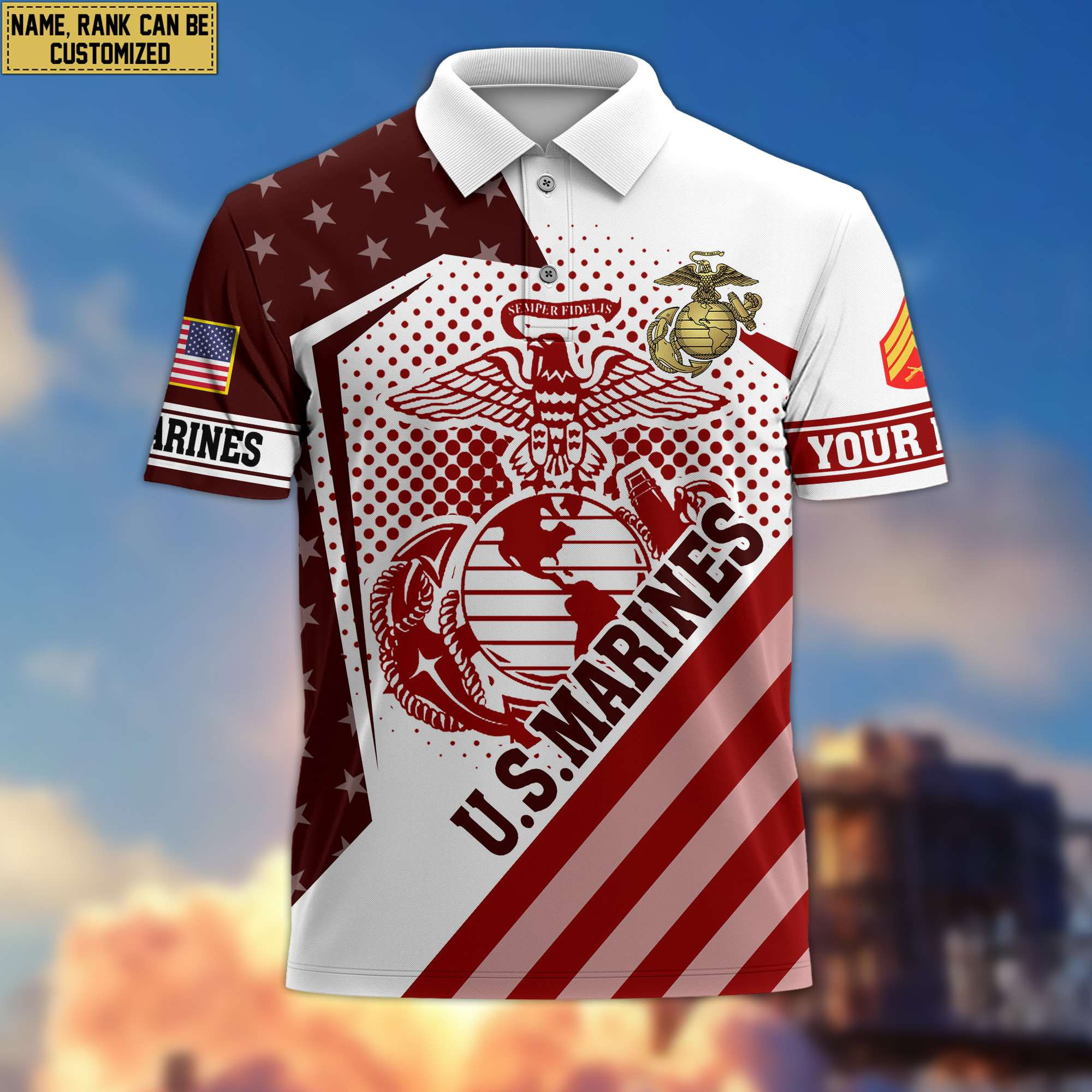 Premium USMC Polo Shirt, Custom Name, Rank Gift For Marine Veteran VPVC204403