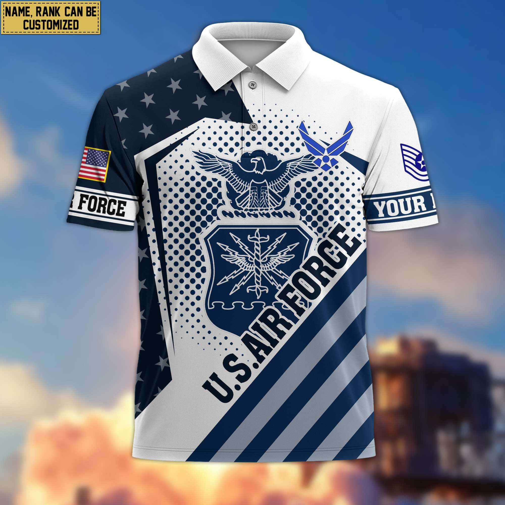 Premium USAF Polo Shirt, Custom Name, Rank Gift For Air Force Veteran VPVC204404