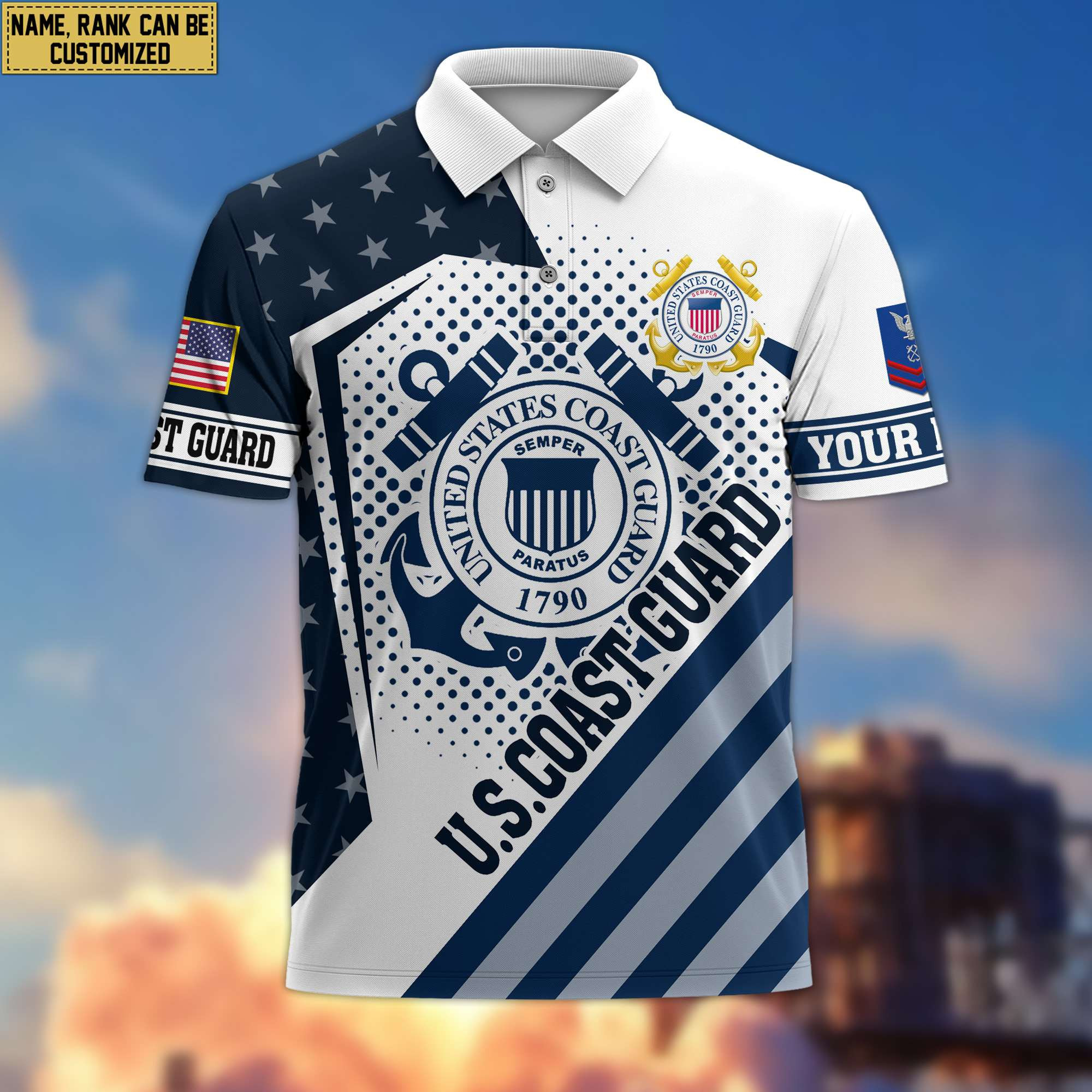Premium USCG Polo Shirt, Custom Name, Rank Gift For Coast Guard Veteran VPVC204405