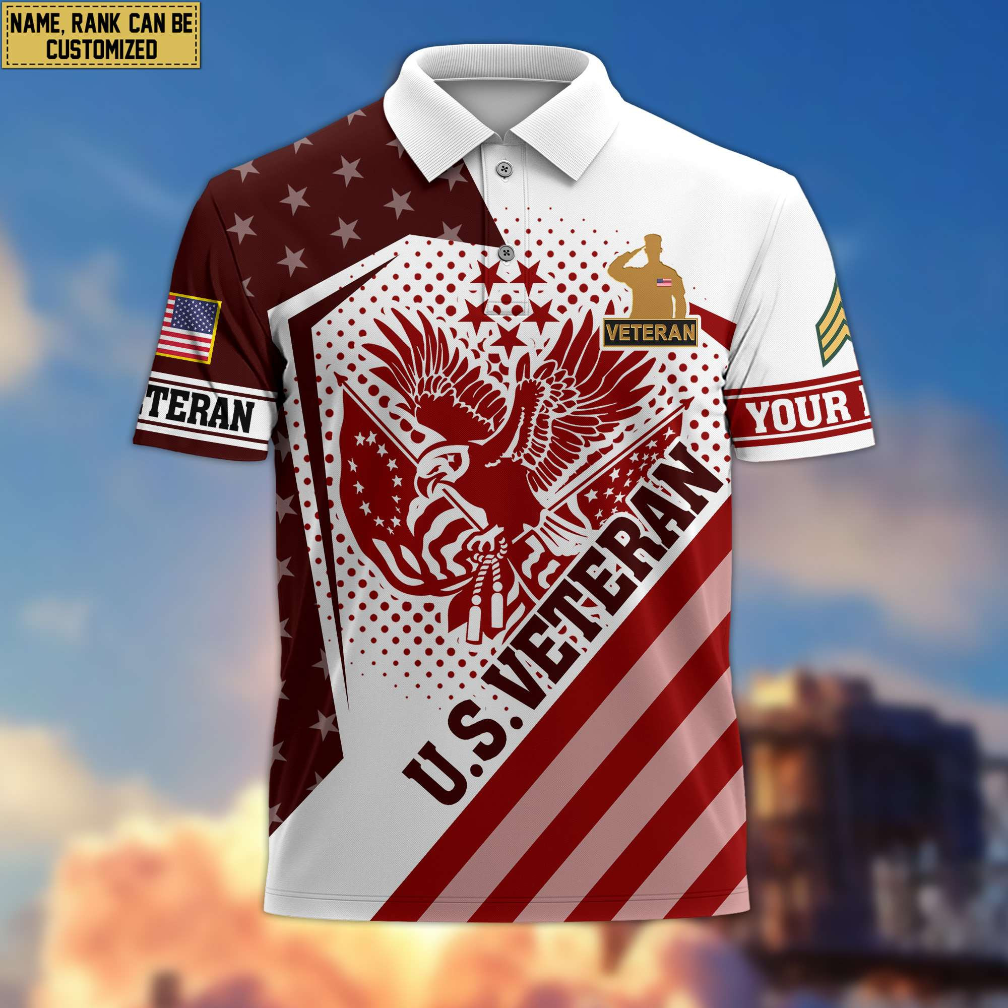 Premium US Veteran Polo Shirt, Custom Name, Rank Gift For US Veteran VPVC204407