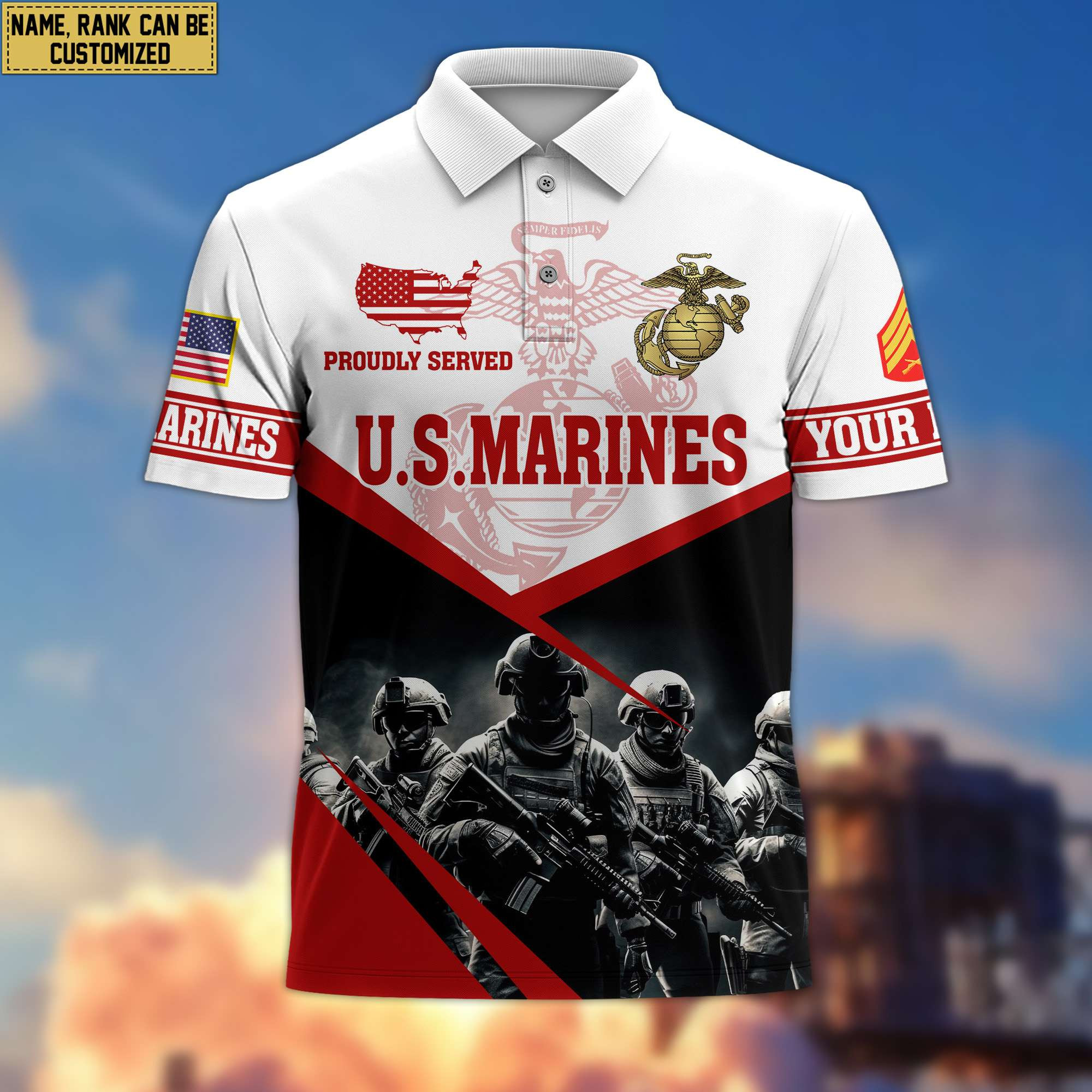Premium USMC Polo Shirt, Custom Name, Rank Gift For Marine Veteran VPVC204503