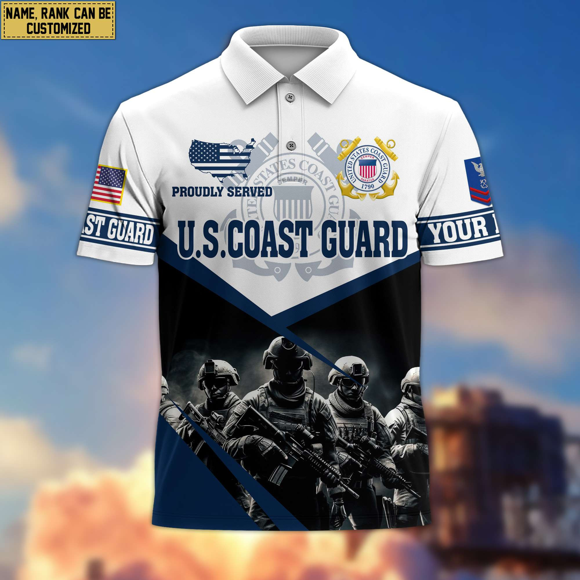 Premium USCG Polo Shirt, Custom Name, Rank Gift For Coast Guard Veteran VPVC204505