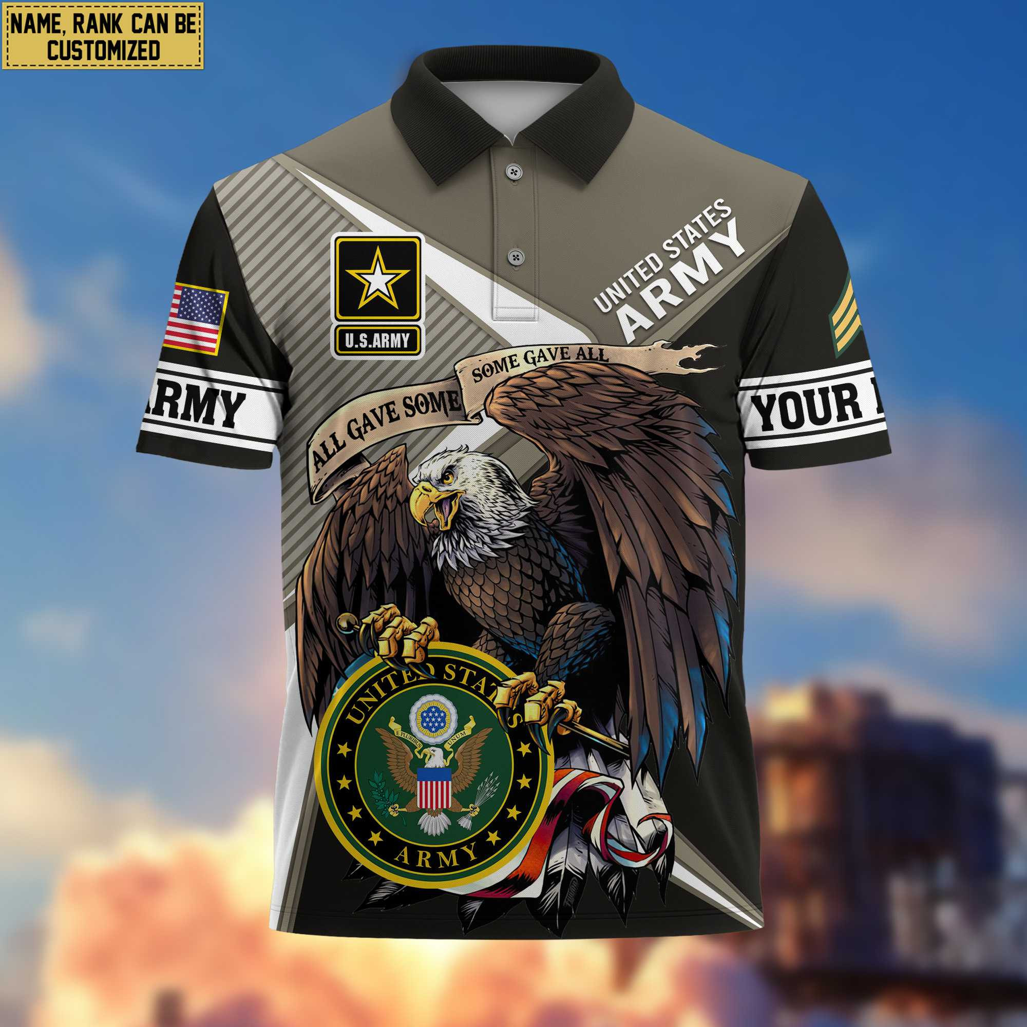 US Army Polo Shirt VPVC204601, Custom Name, Rank Gift For Army Veteran