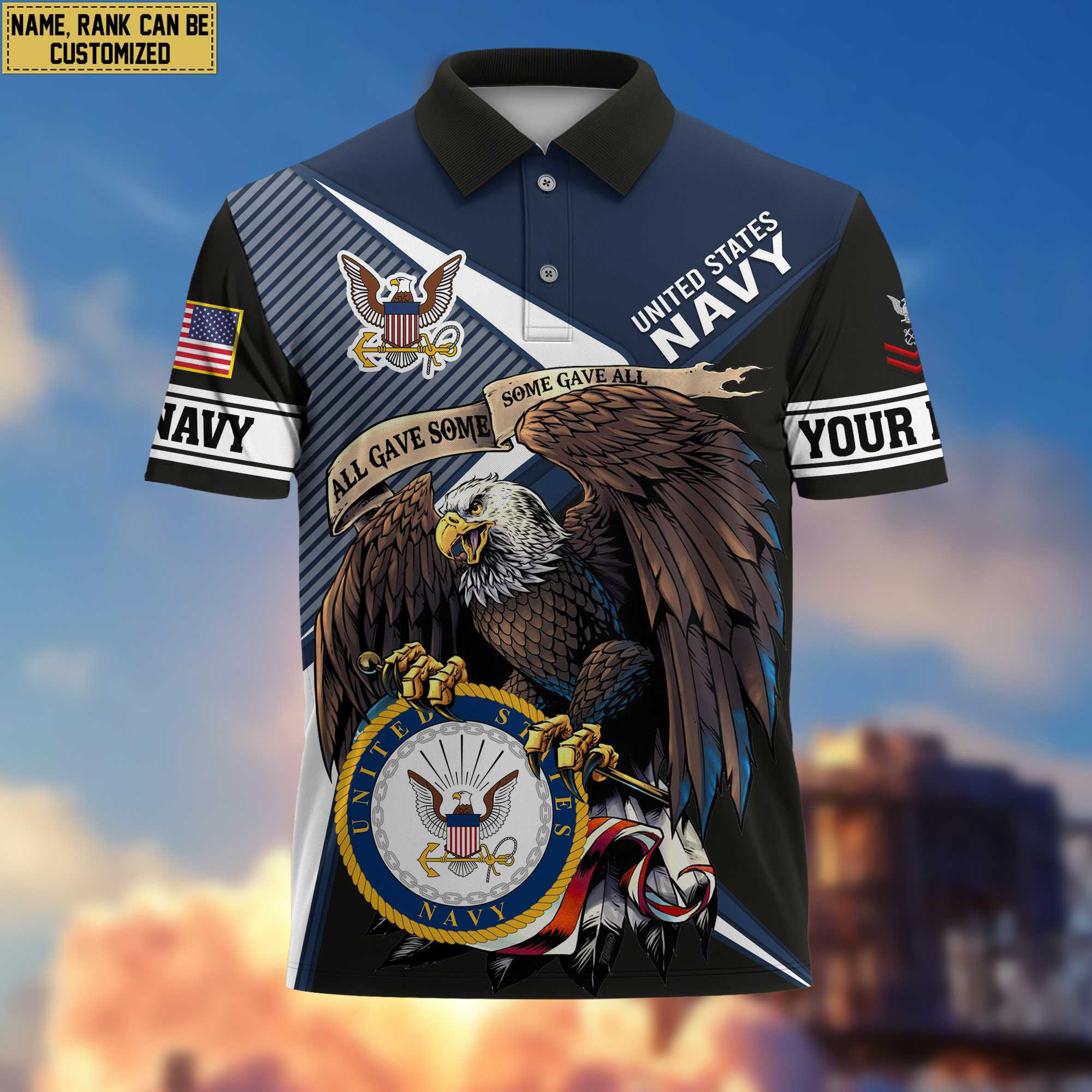US Navy Polo Shirt VPVC204602, Custom Name, Rank Gift For Navy Veteran