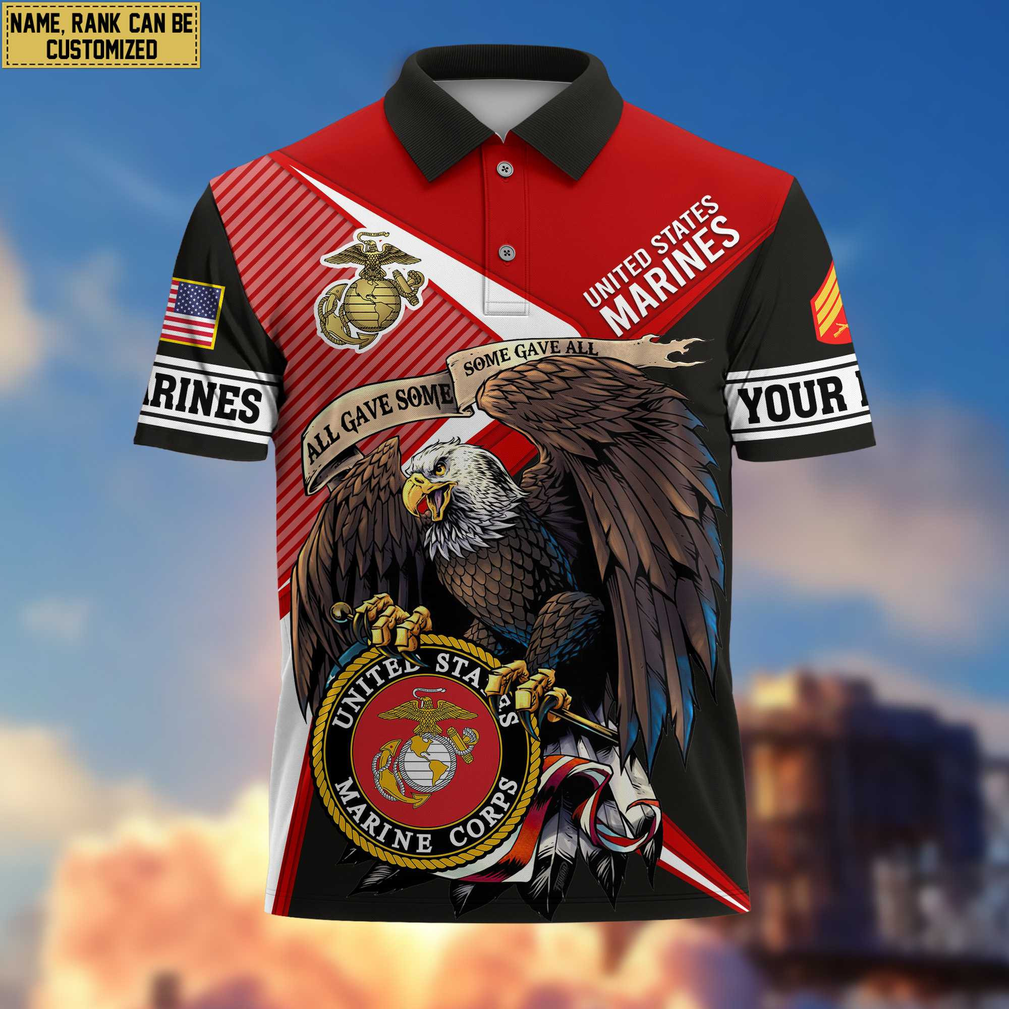 USMC Polo Shirt VPVC204603, Custom Name, Rank Gift For Marine Veteran