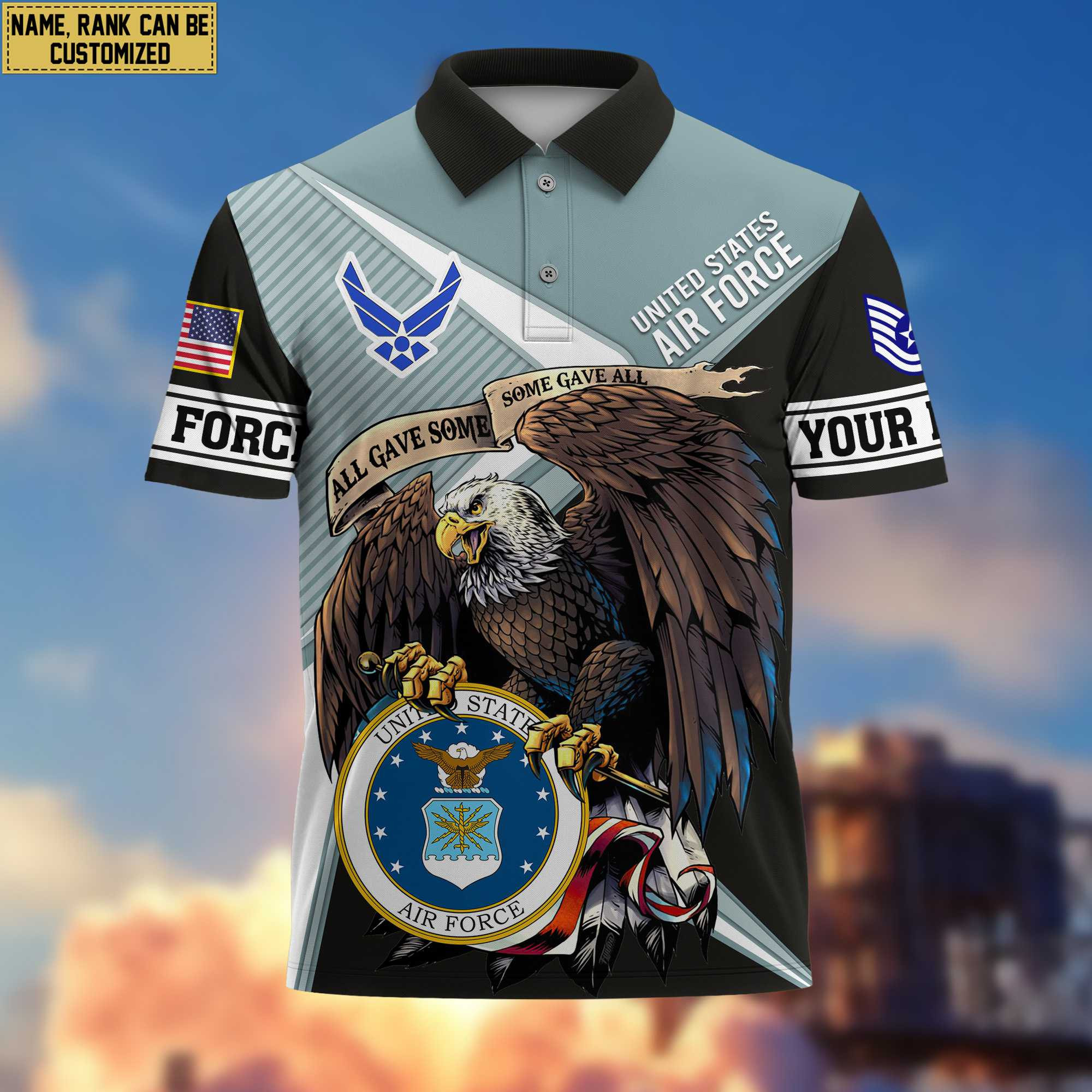 USAF Polo Shirt VPVC204604, Custom Name, Rank Gift For Air Force Veteran