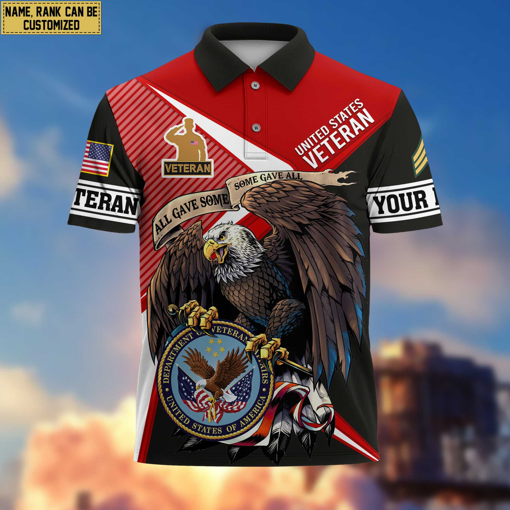 US Veteran Polo Shirt VPVC204607, Custom Name, Rank Gift For US Veteran