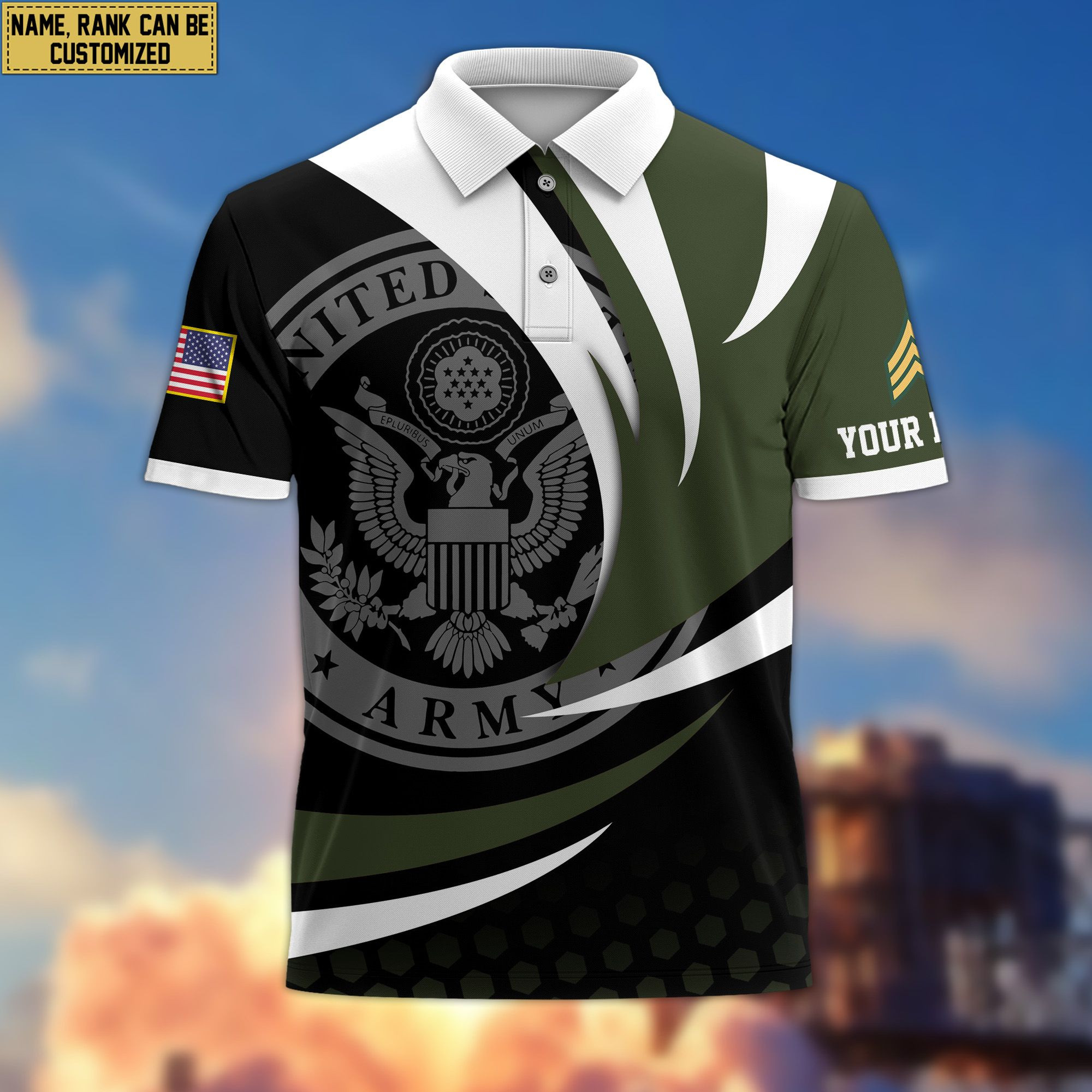 US Army Polo Shirt VPVC204701, Custom Name, Rank Gift For Army Veteran