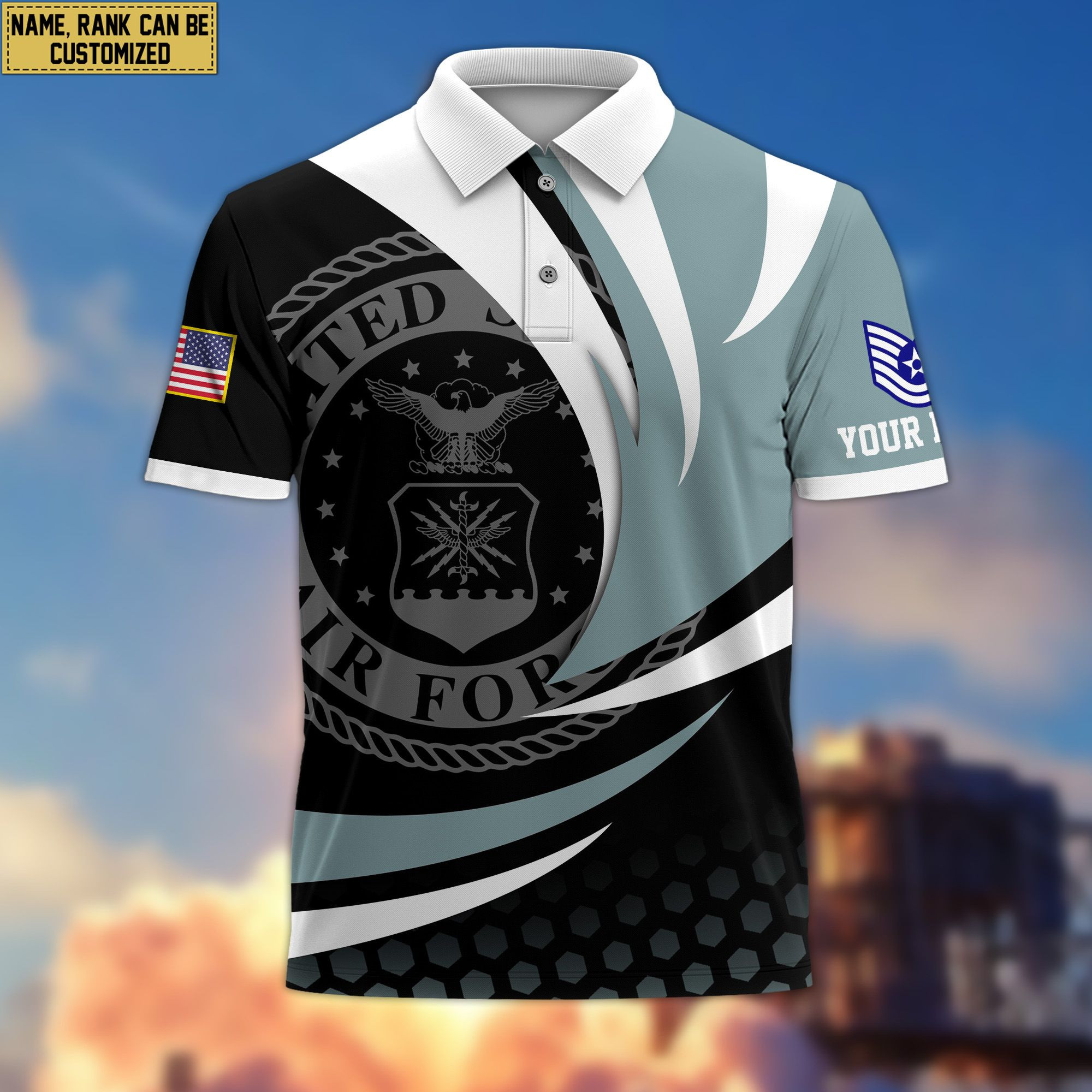 USAF Polo Shirt VPVC204704, Custom Name, Rank Gift For Air Force Veteran