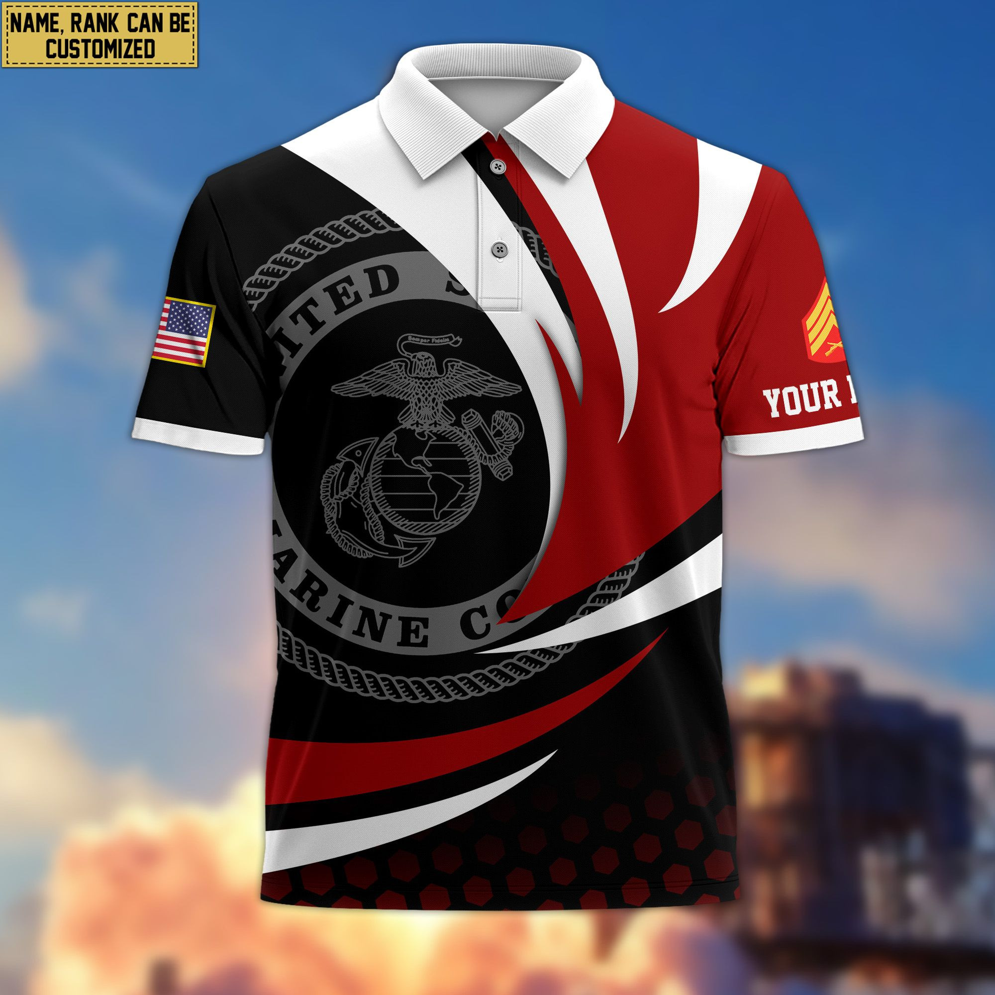 USMC Polo Shirt VPVC204703, Custom Name, Rank Gift For Marine Veteran