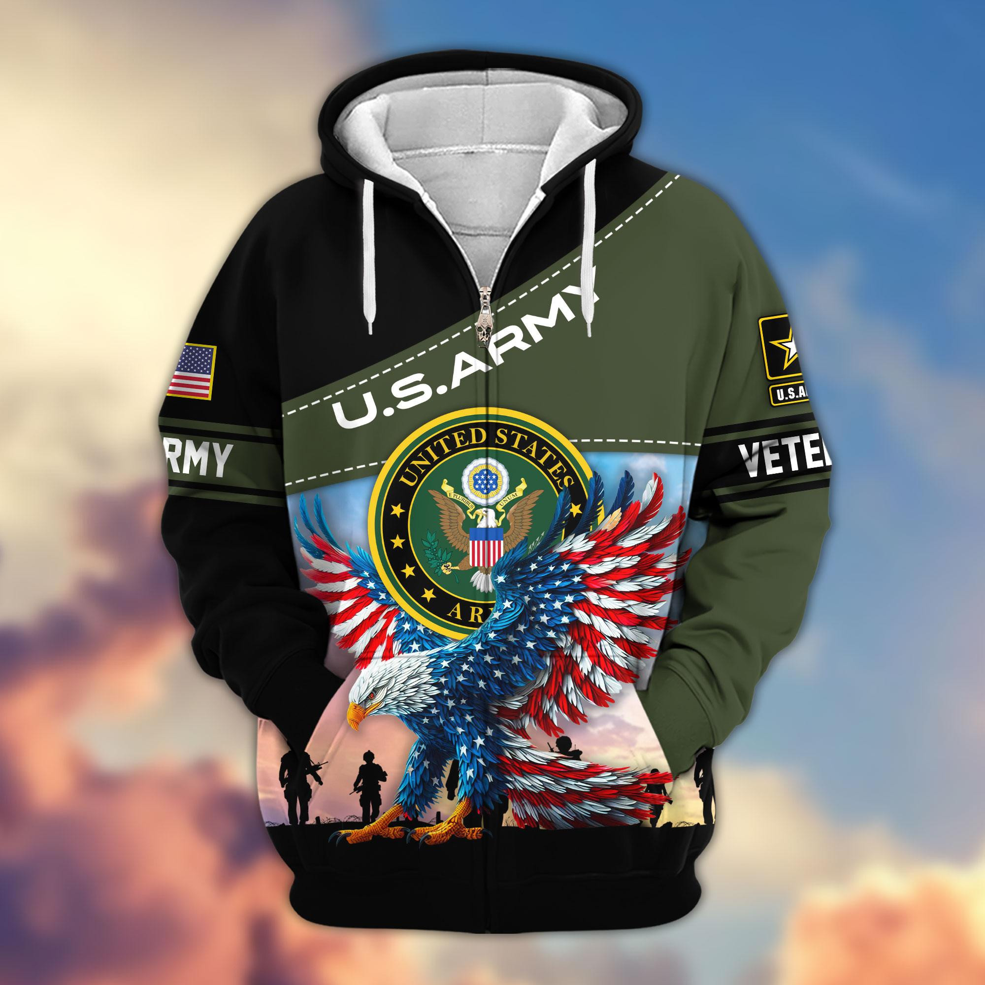 Premium US Veterans Zip Up Hoodie APHN220813, Gifts For Veterans Day, Gifts For US Veterans