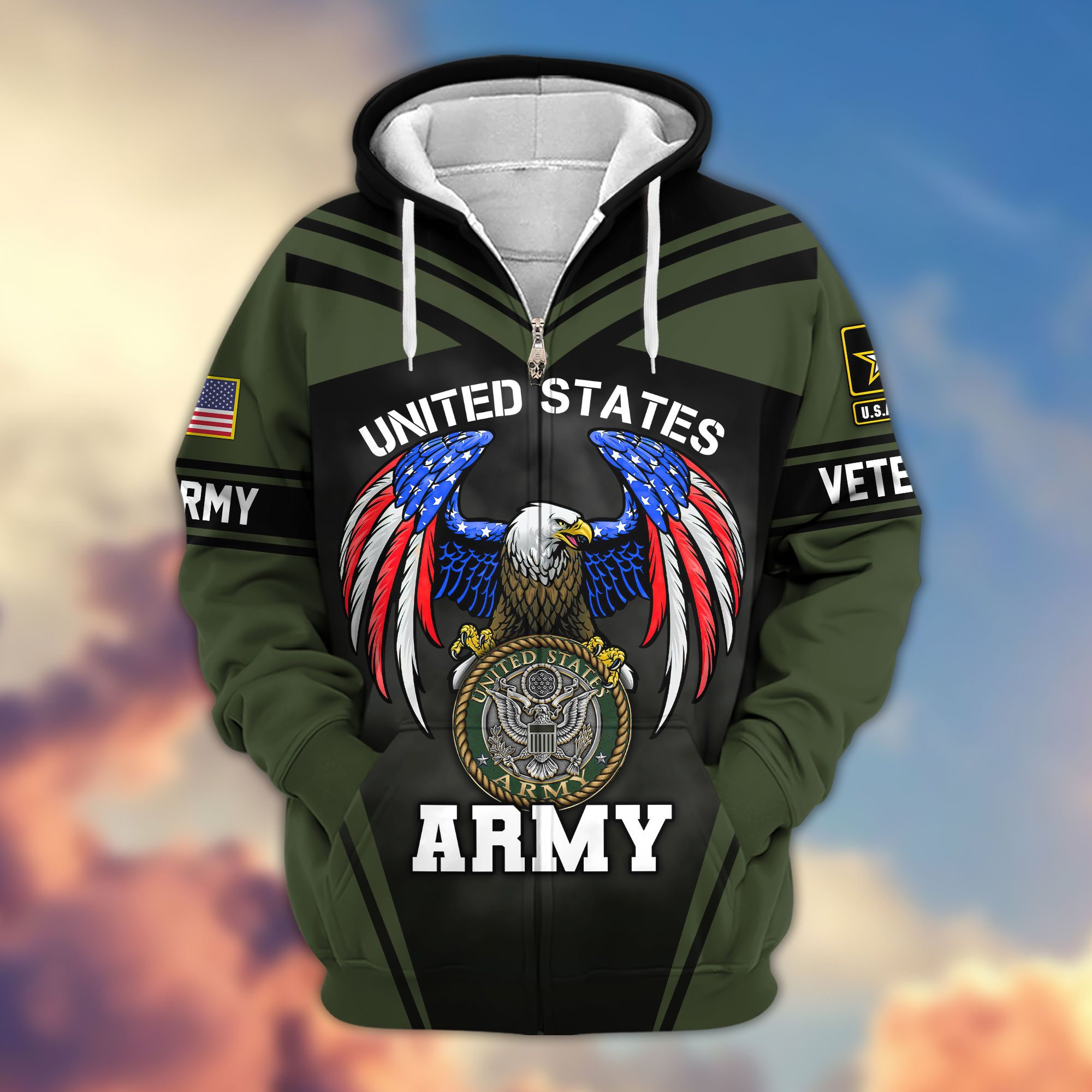 Premium US Veterans Zip Up Hoodie APHN040913, Gifts For US Veterans, Gifts For Veterans Day, Gifts For Father’s Day