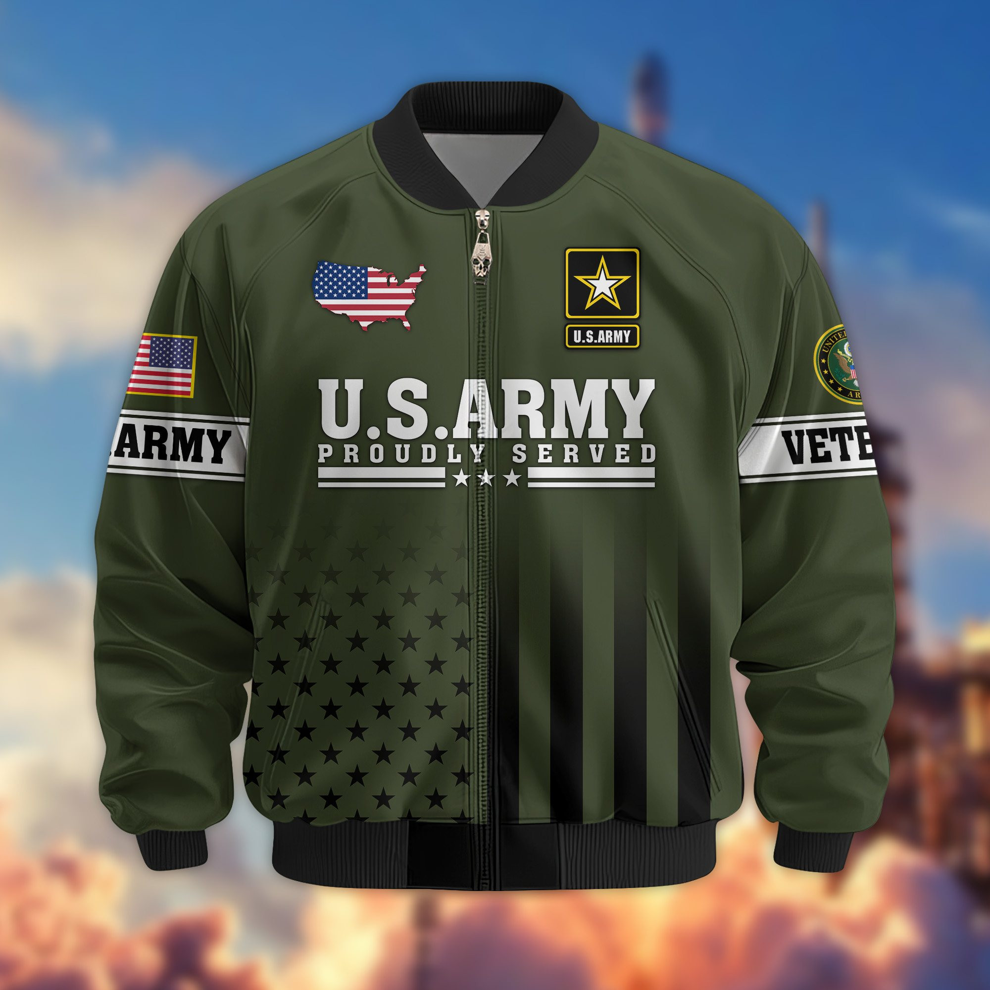 Premium Proudly Served US Veterans Bomber Jacket BPVC130901, Gifts For US Veterans, Gifts For Veterans Day