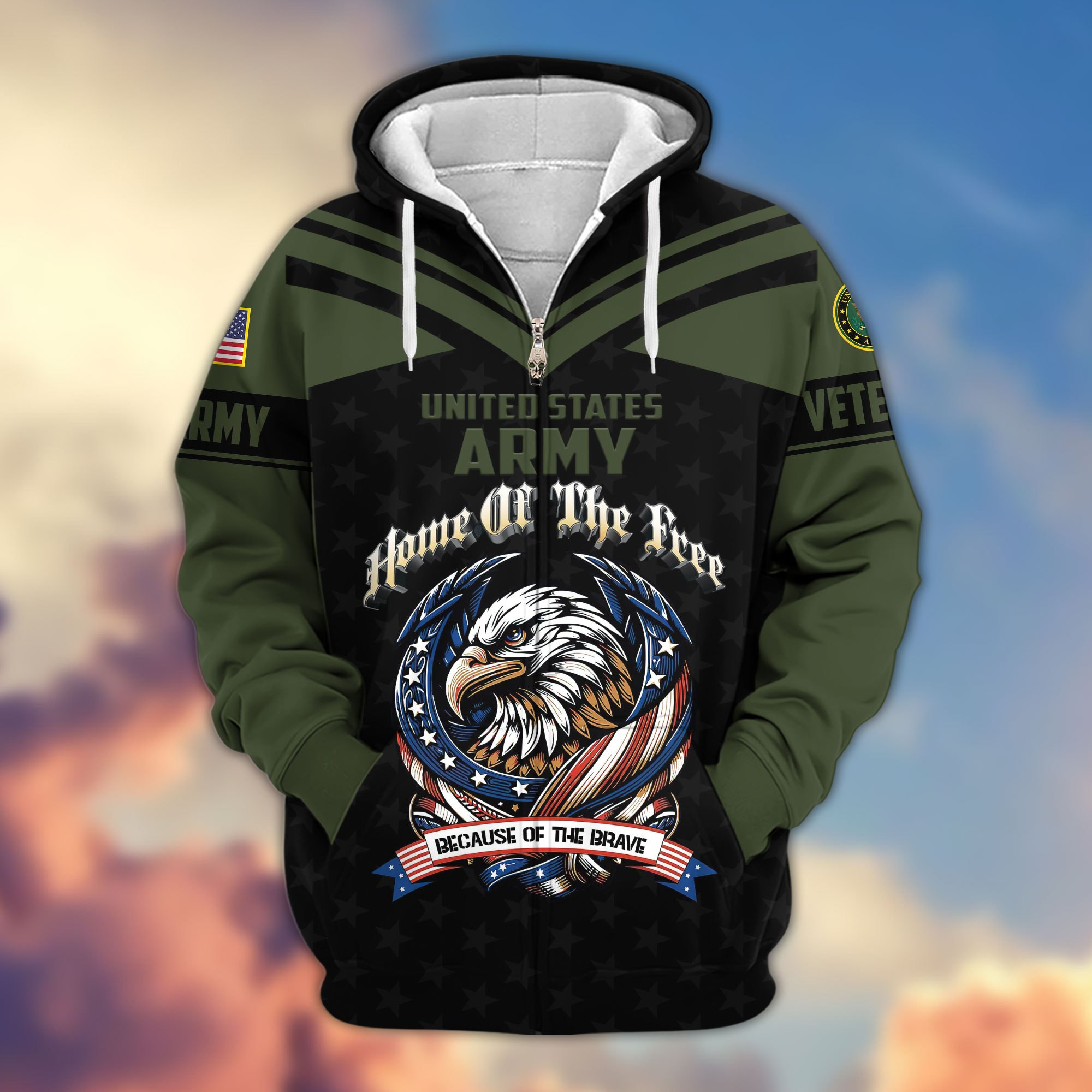 Premium US Veterans Zip Up Hoodie APHN120911, Gifts For US Veterans, Gifts For Veterans Day, Gifts For Father’s Day