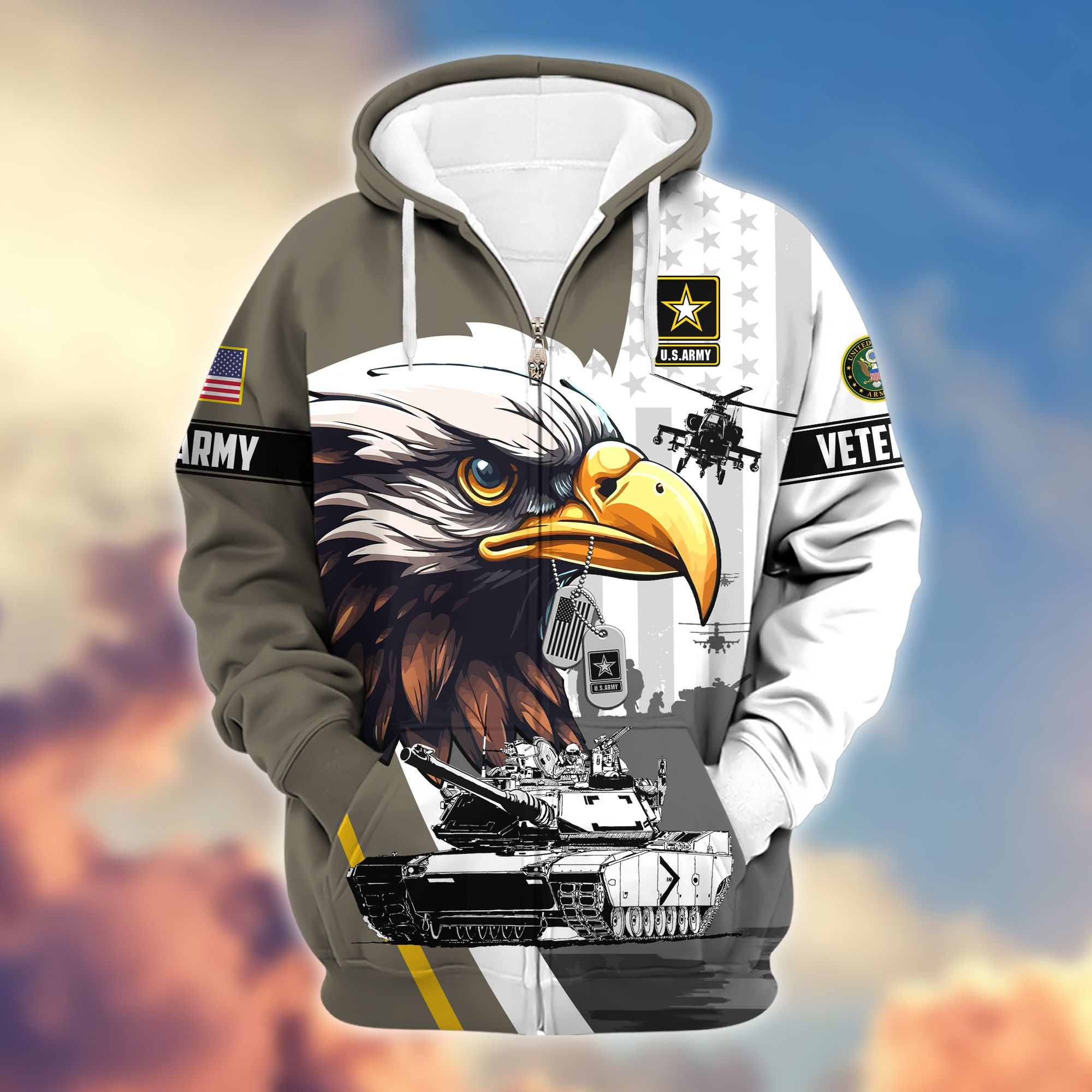 Premium US Veterans Zip Up Hoodie BPVC160901, Gifts For US Veterans, Gifts For Veterans Day