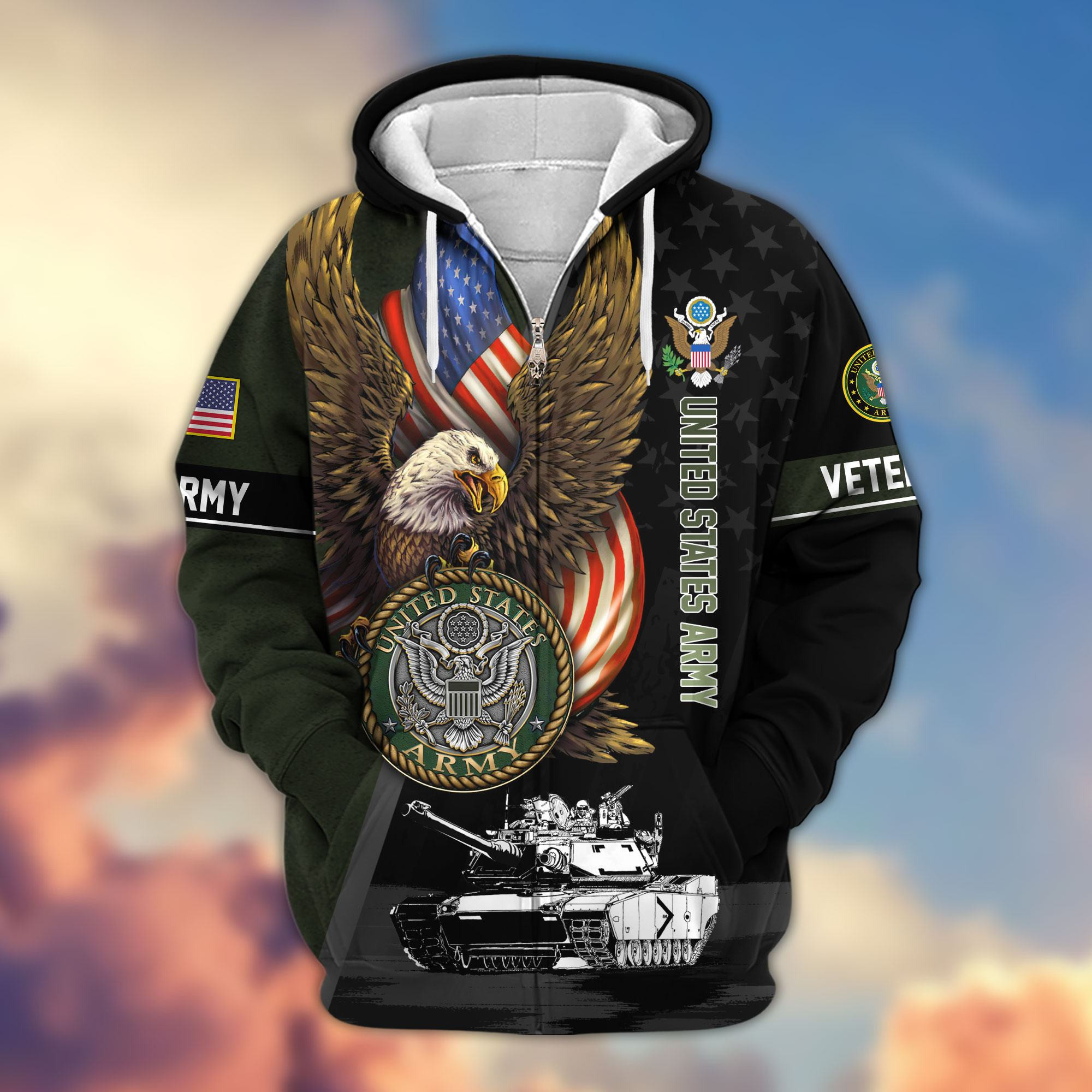 Premium Proudly Served US Veterans Zip Up Hoodie APHN170912, Gifts For US Veterans, Gifts For Veterans Day