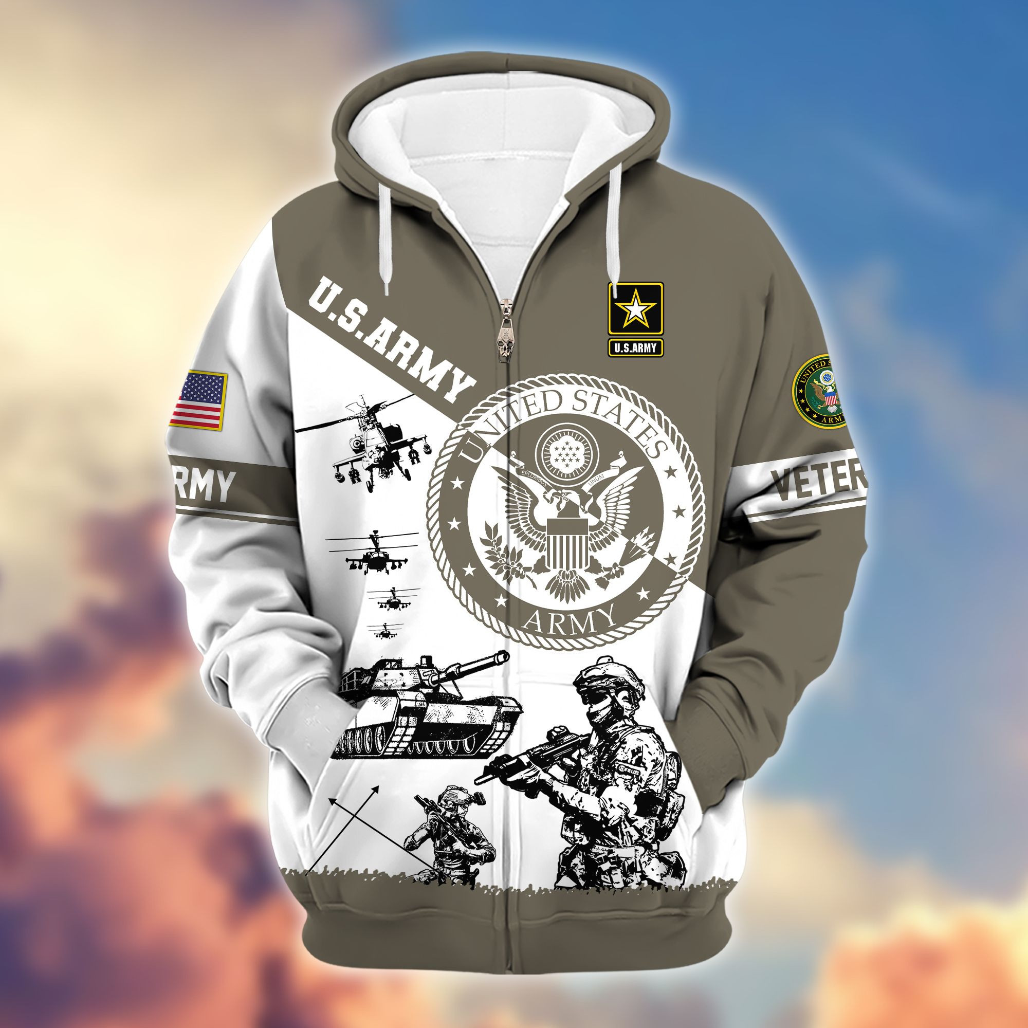 Premium Proudly Served US Veterans Zip Up Hoodie APHN250911, Gifts For US Veterans, Gifts For Veterans Day