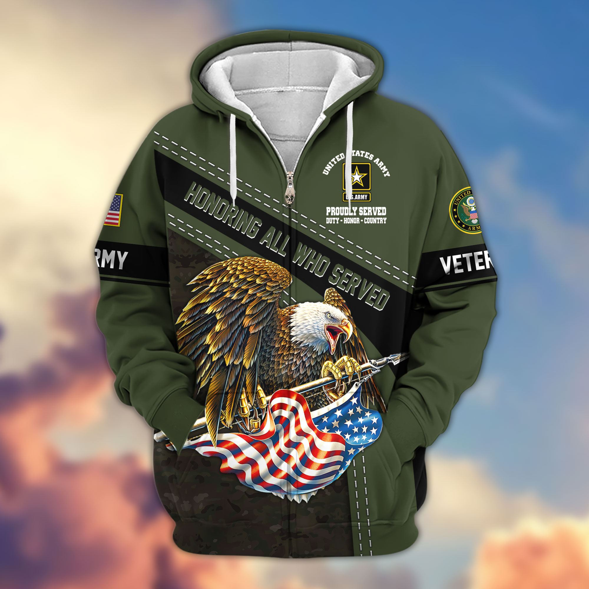Premium Honoring All Who Served US Veterans Zip Up Hoodie APHN180911, Gifts For US Veterans, Gifts For Veterans Day