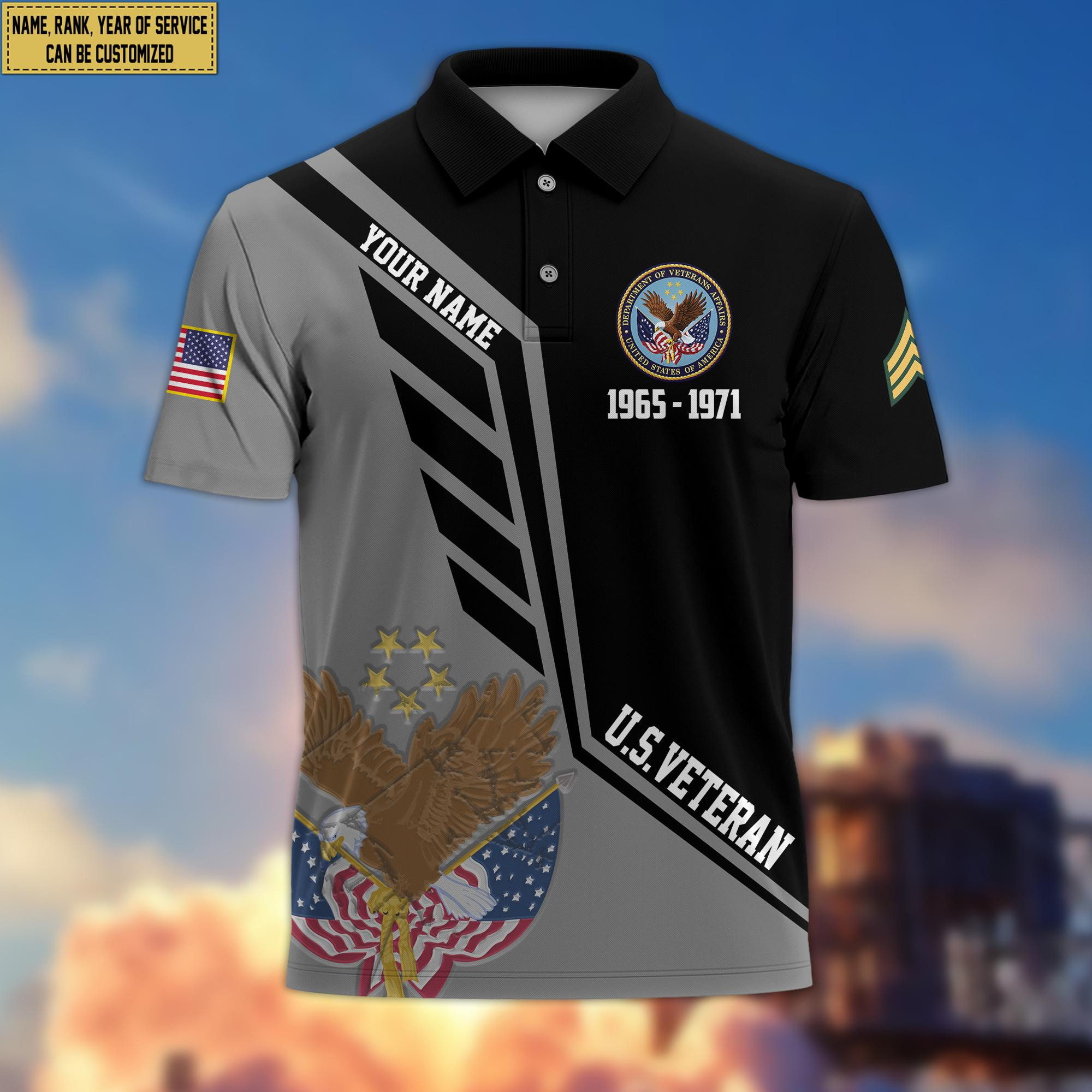 US Veteran Polo Shirt, Custom Name, Rank Gifts For US Veteran VPVC203807
