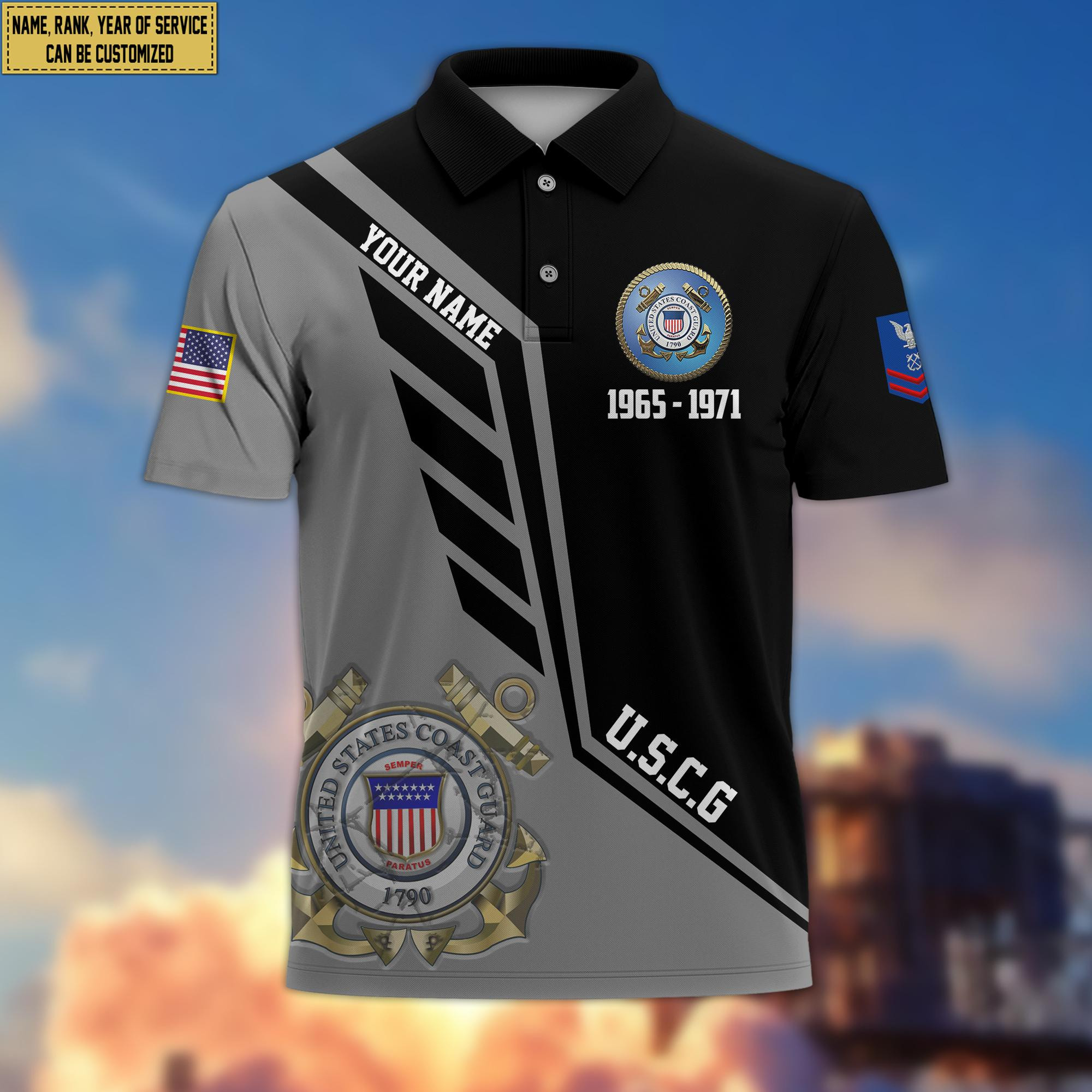 USCG Veteran Polo Shirt, Custom Name, Rank Gifts For US Coast Guard Veteran VPVC203805