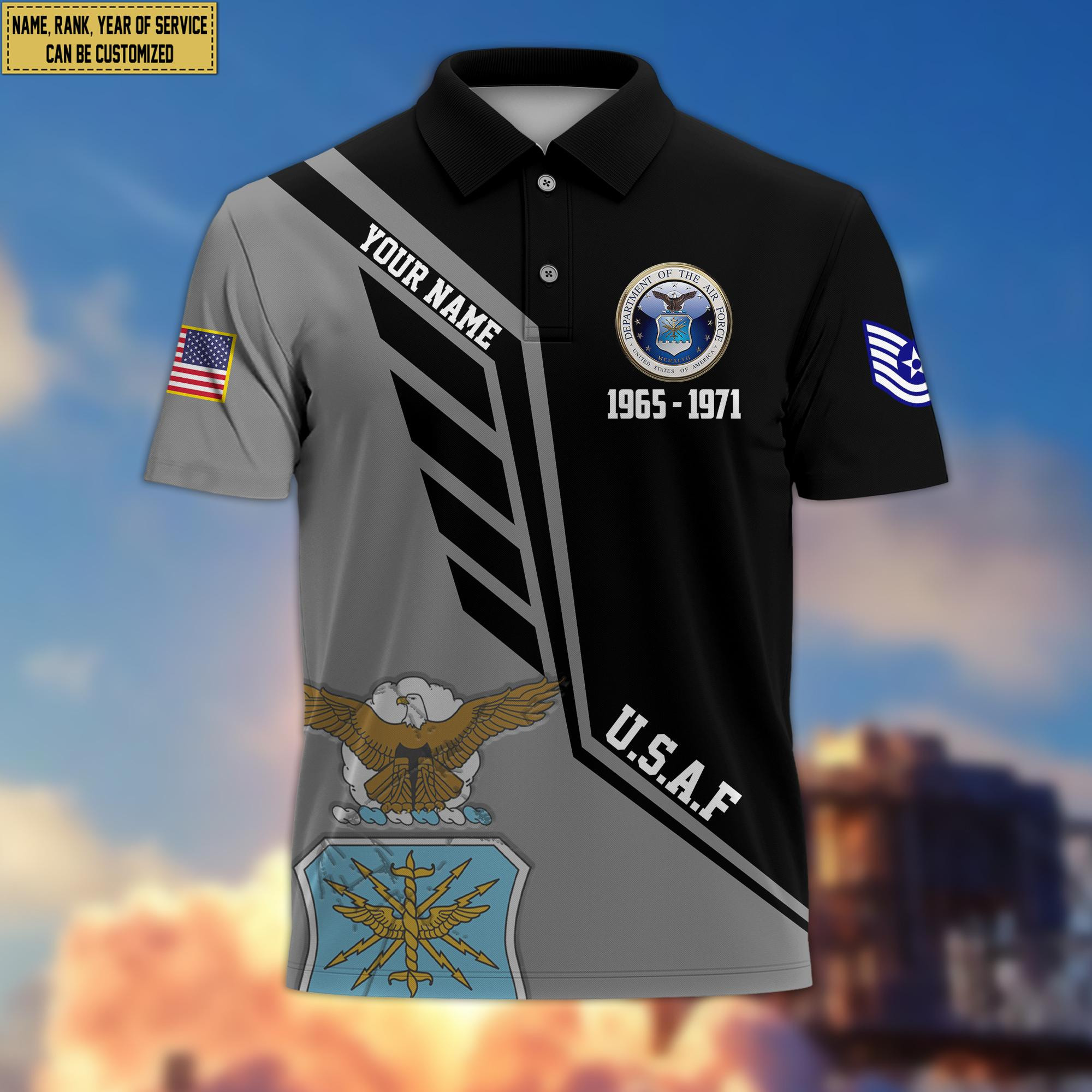 USAF Veteran Polo Shirt, Custom Name, Rank Gifts For US Air Force Veteran VPVC203804