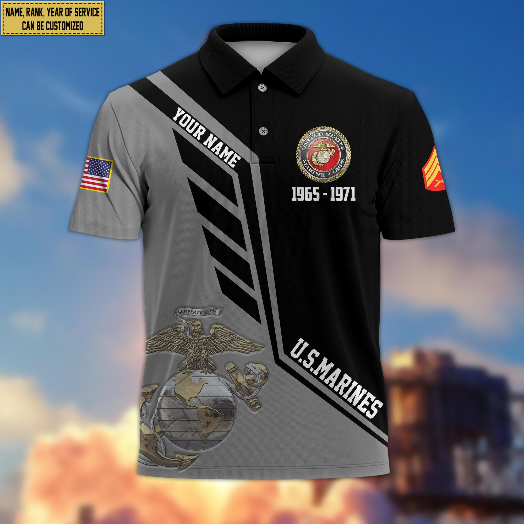 USMC Veteran Polo Shirt, Custom Name, Rank Gifts For US Marine Veteran VPVC203803