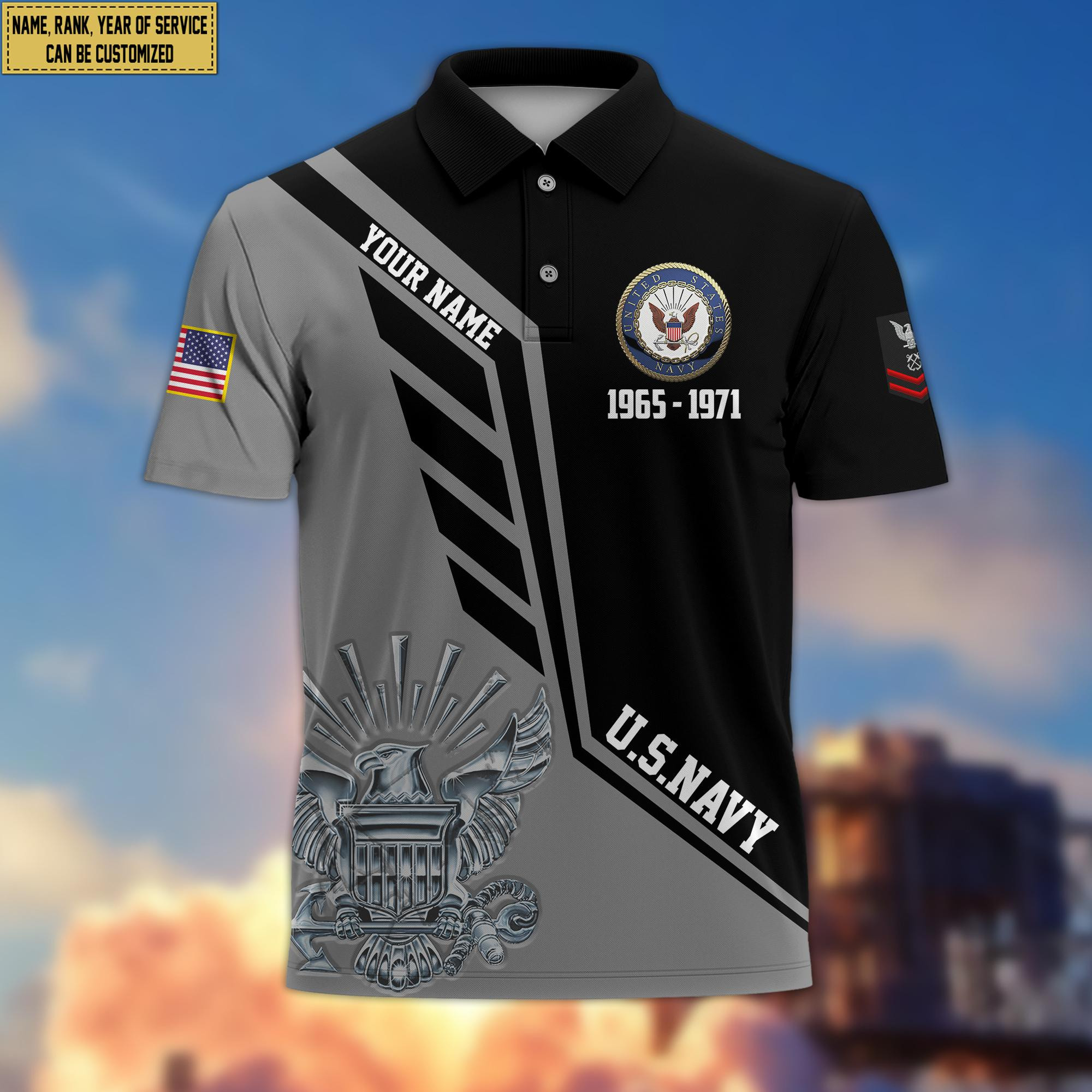 US Navy Veteran Polo Shirt, Custom Name, Rank Gifts For US Navy Veteran VPVC203802